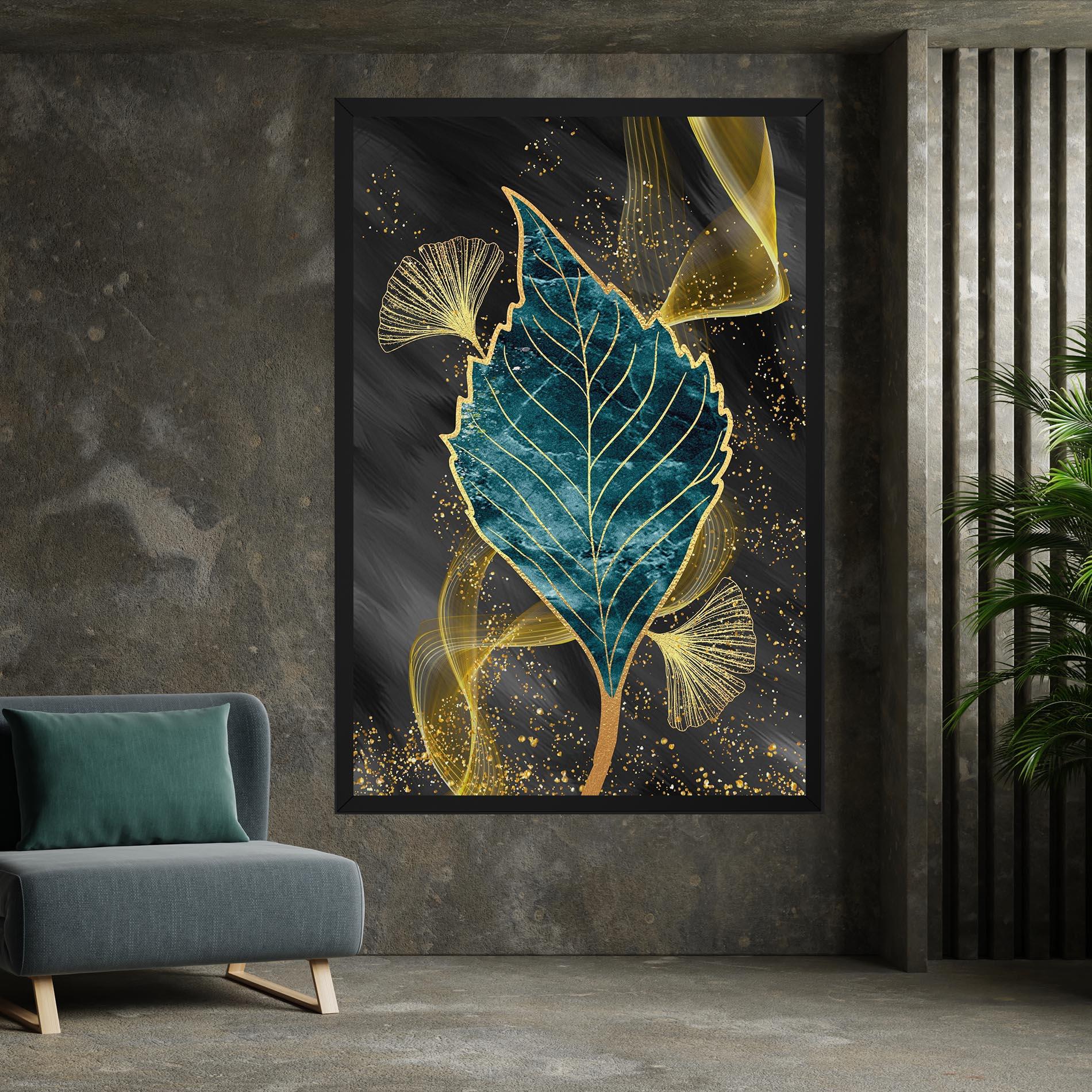Vászonkép Golden Leaves Blue mockup 7