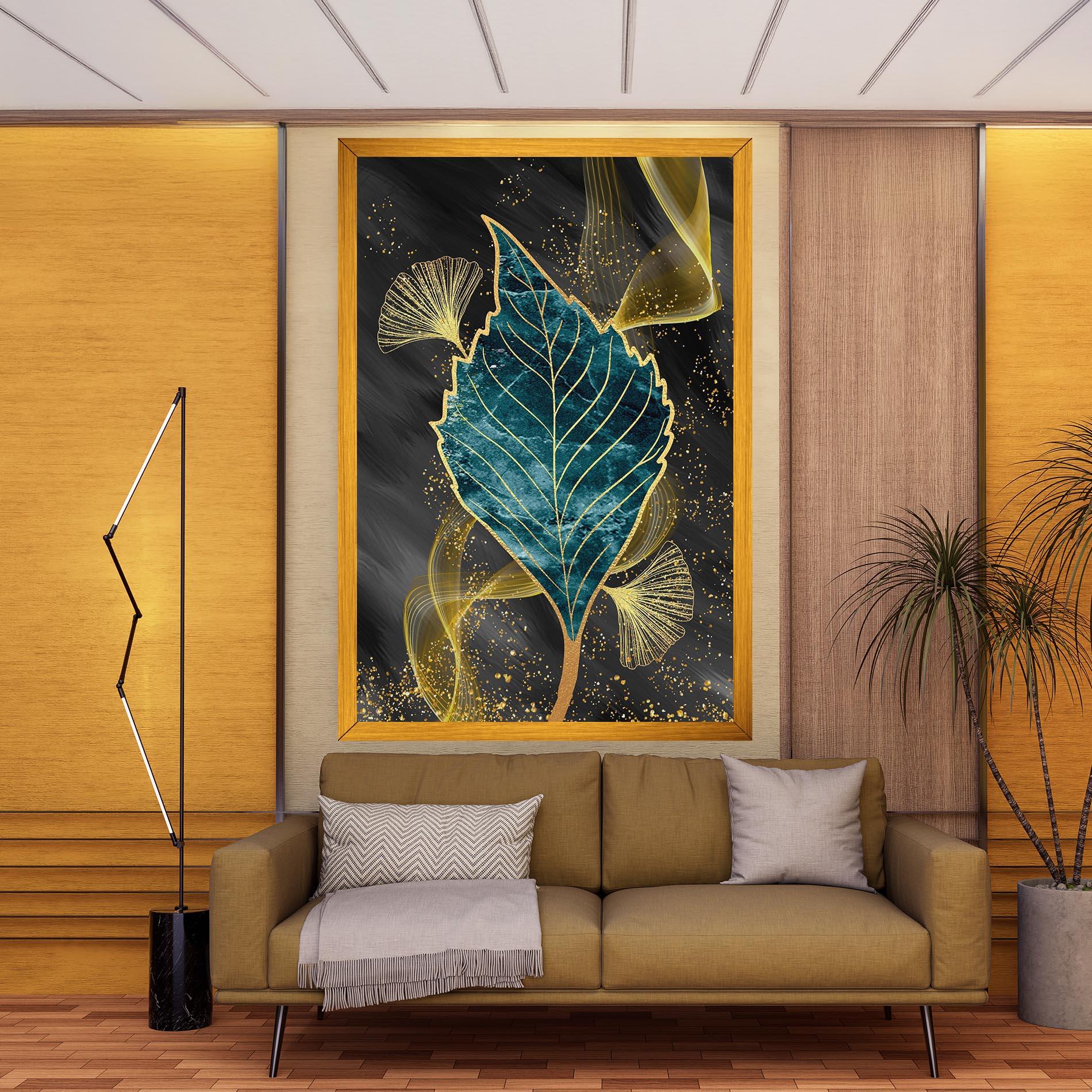 Vászonkép Golden Leaves Blue mockup 9