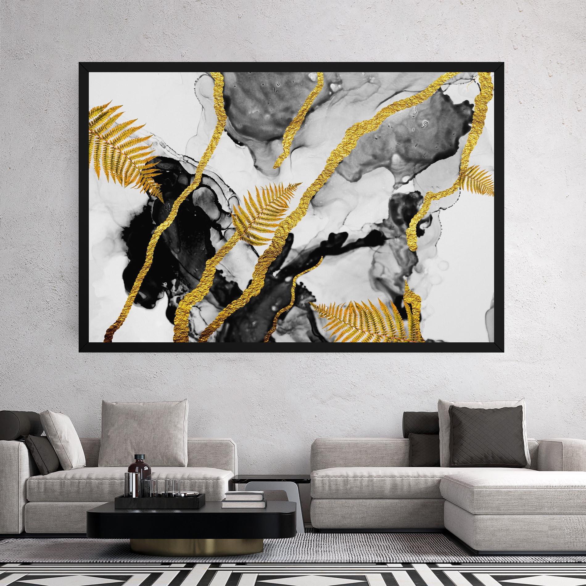 Vászonkép Abstract Golden Leaves mockup 2