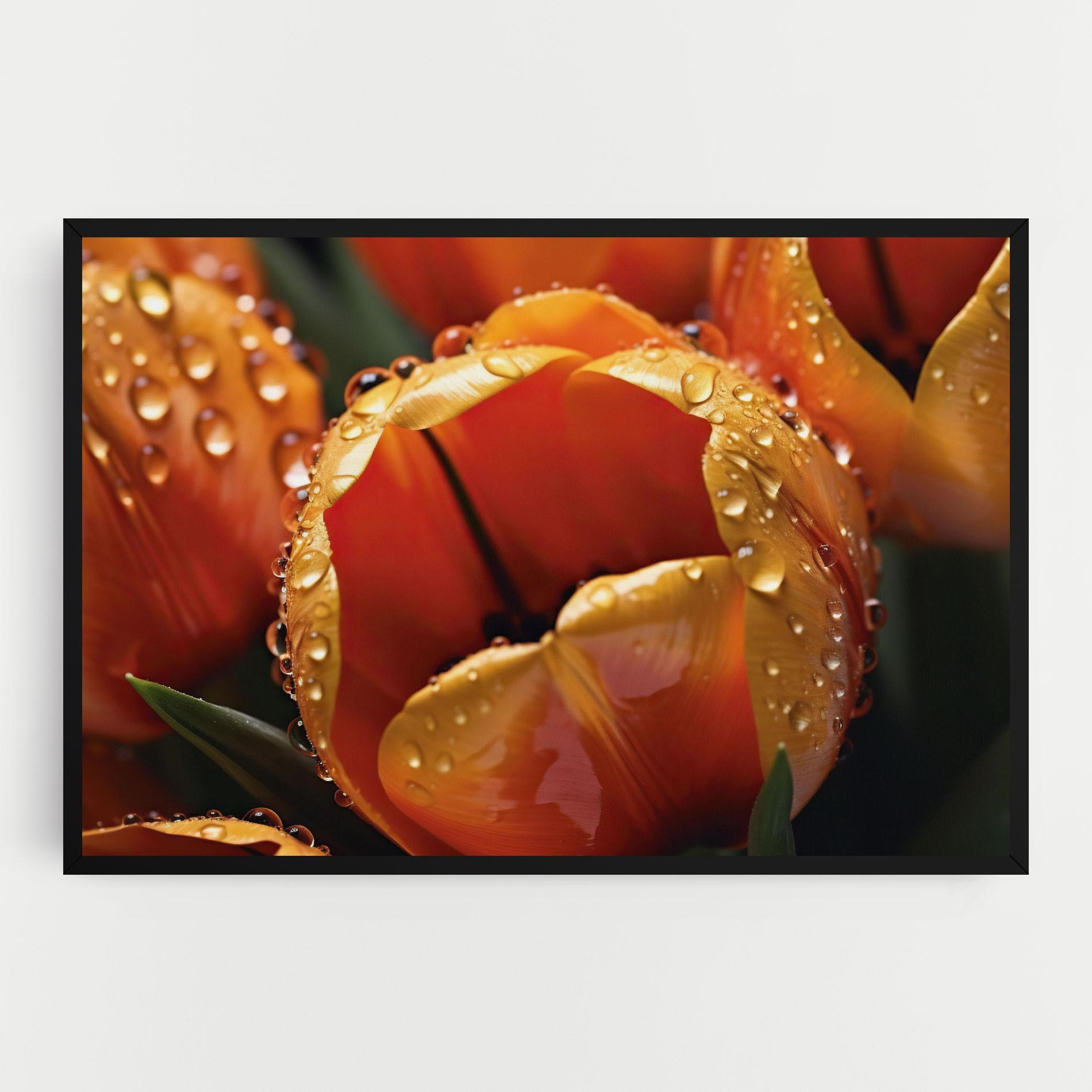 Vászonkép Orange Tulip Water Drops mockup 0