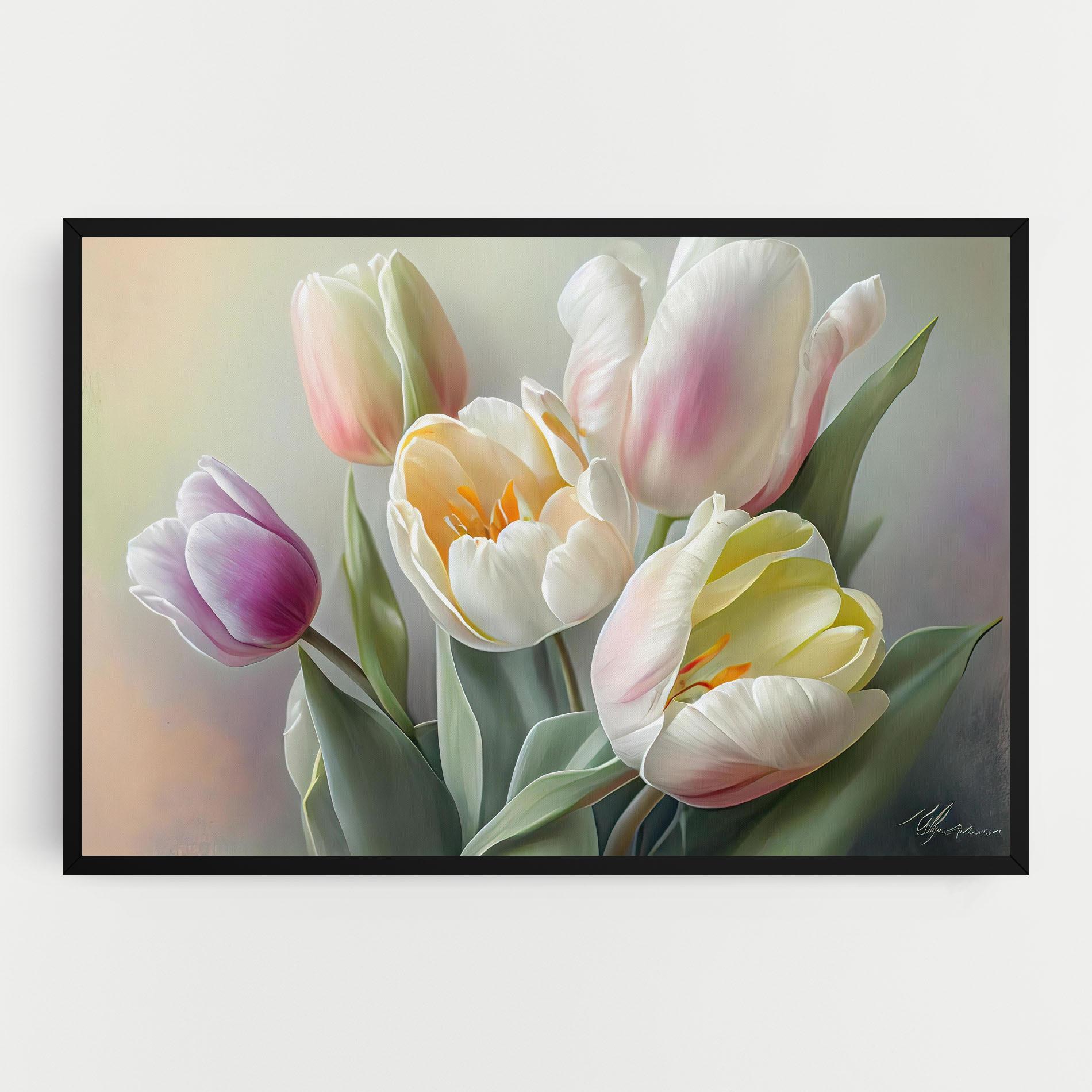 Vászonkép White Tulips Painting mockup 0