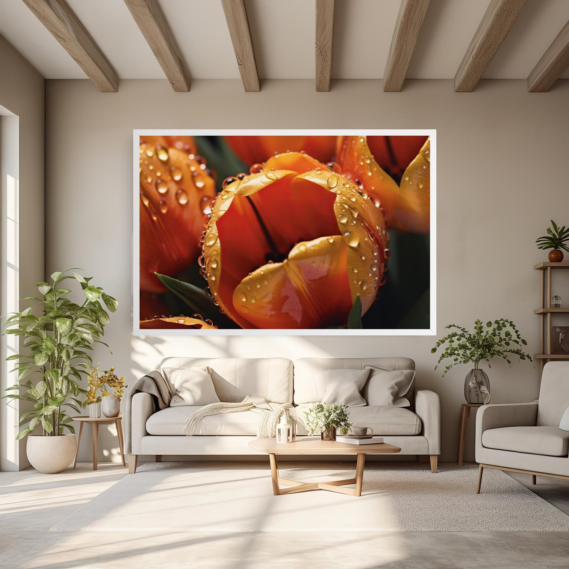 Vászonkép Orange Tulip Water Drops mockup 6