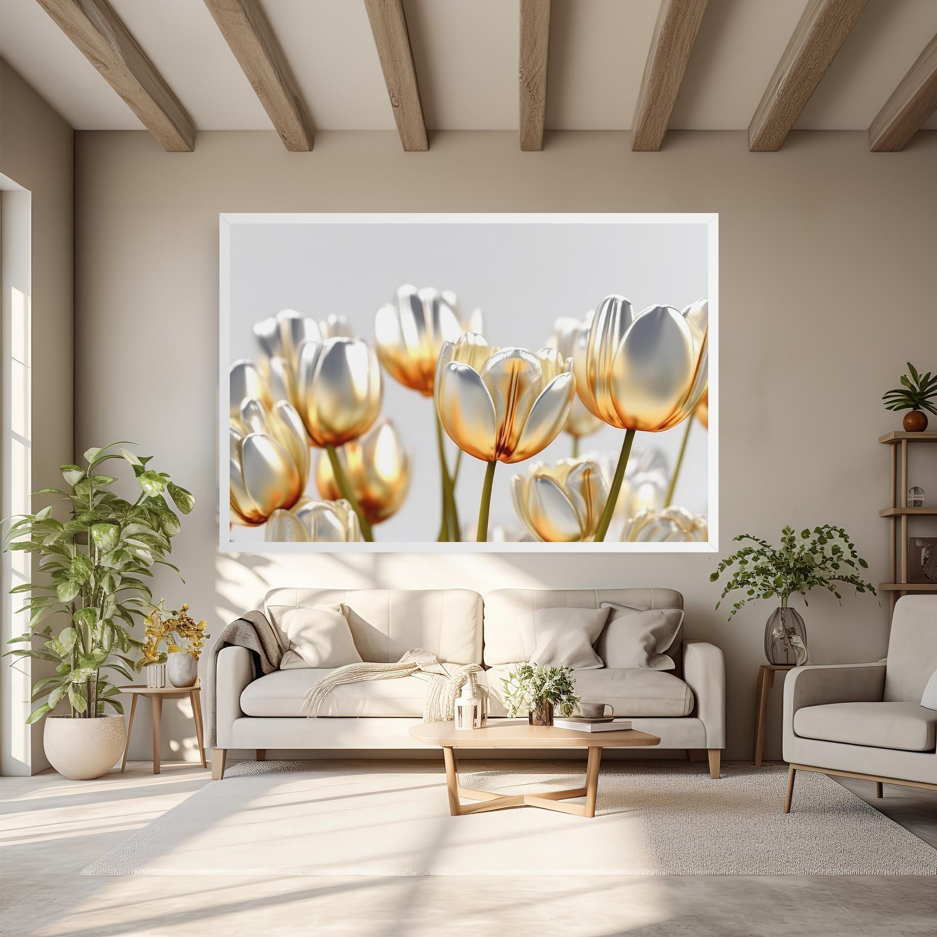Vászonkép White Golden Tulips mockup 6