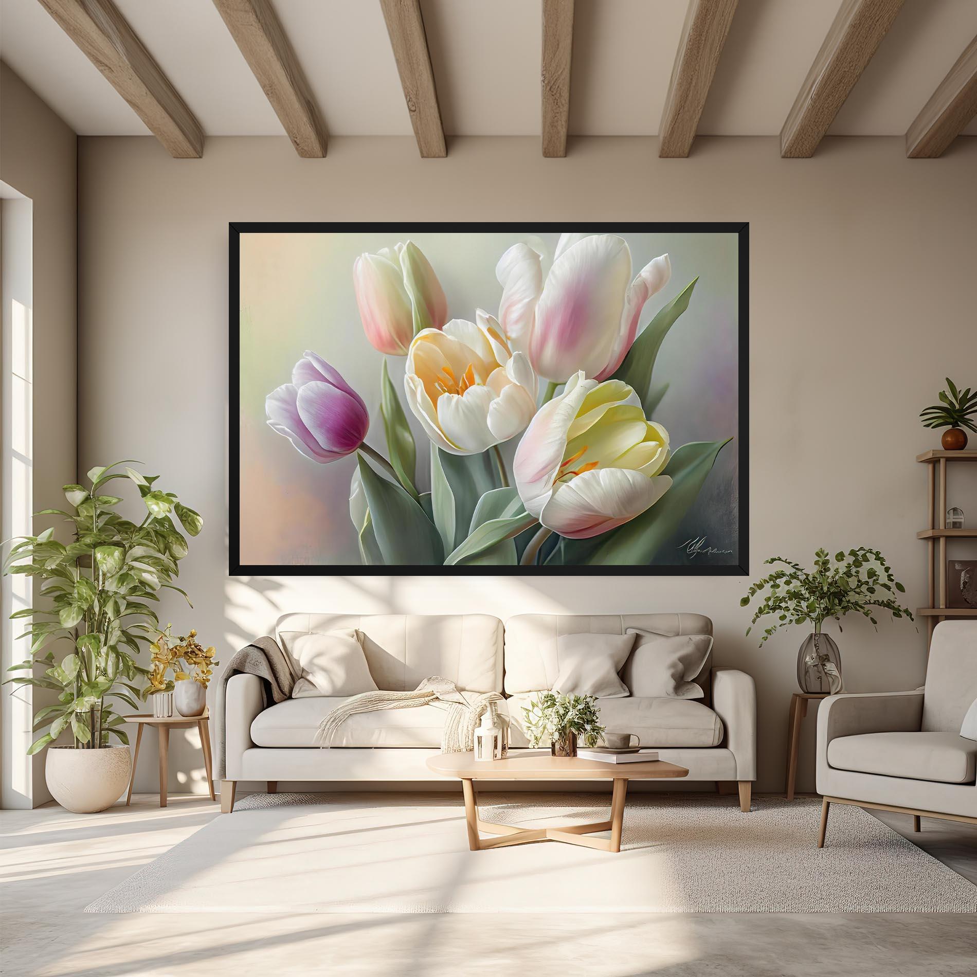 Vászonkép White Tulips Painting mockup 6