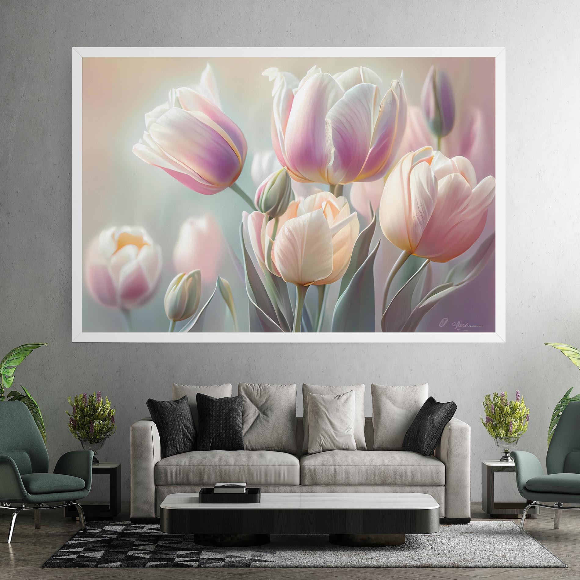 Vászonkép Dreamy White Tulips mockup 7