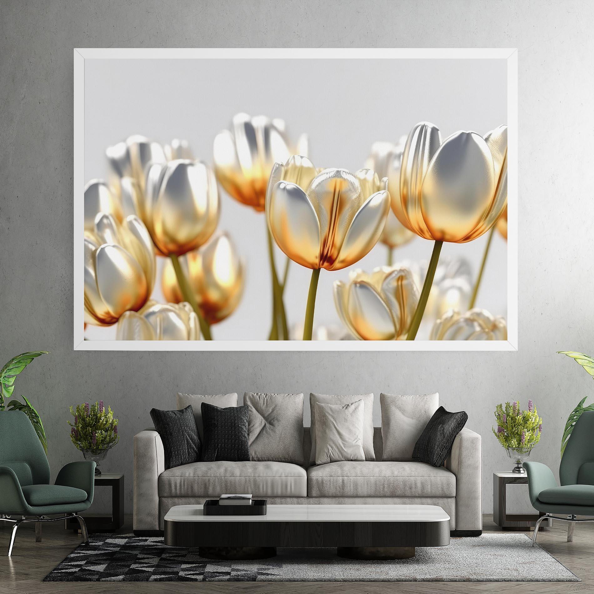 Vászonkép White Golden Tulips mockup 7