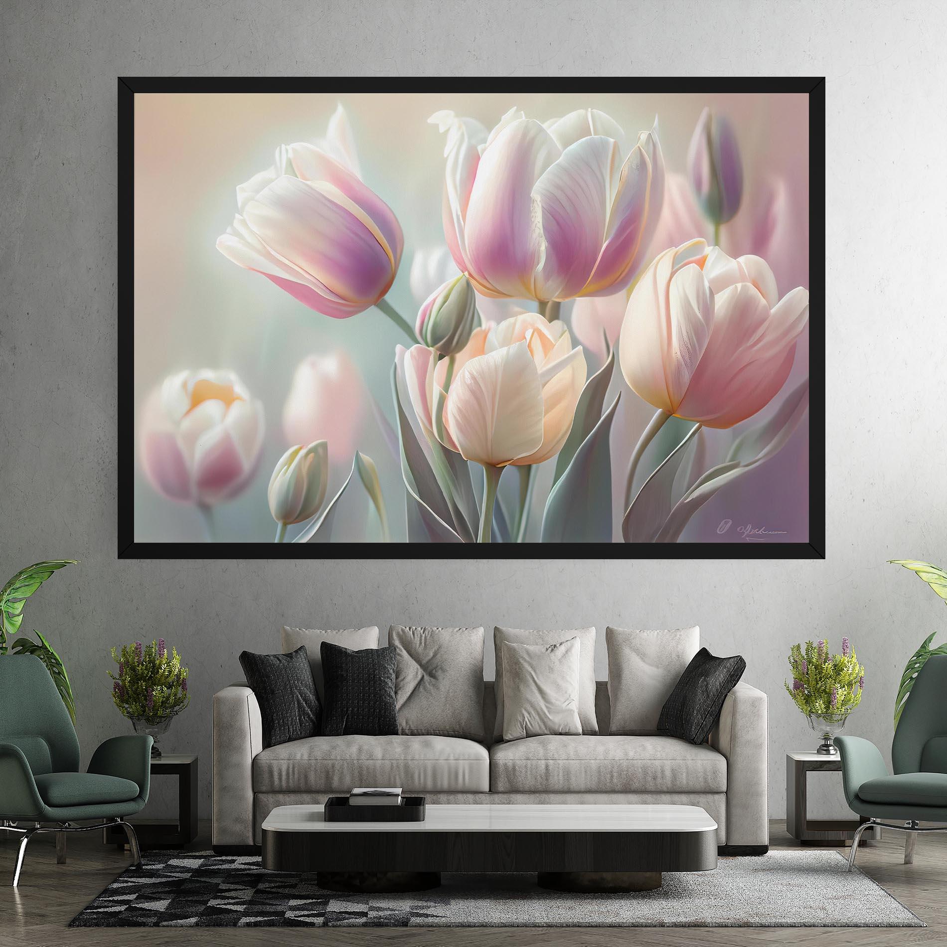 Vászonkép Dreamy White Tulips mockup 7
