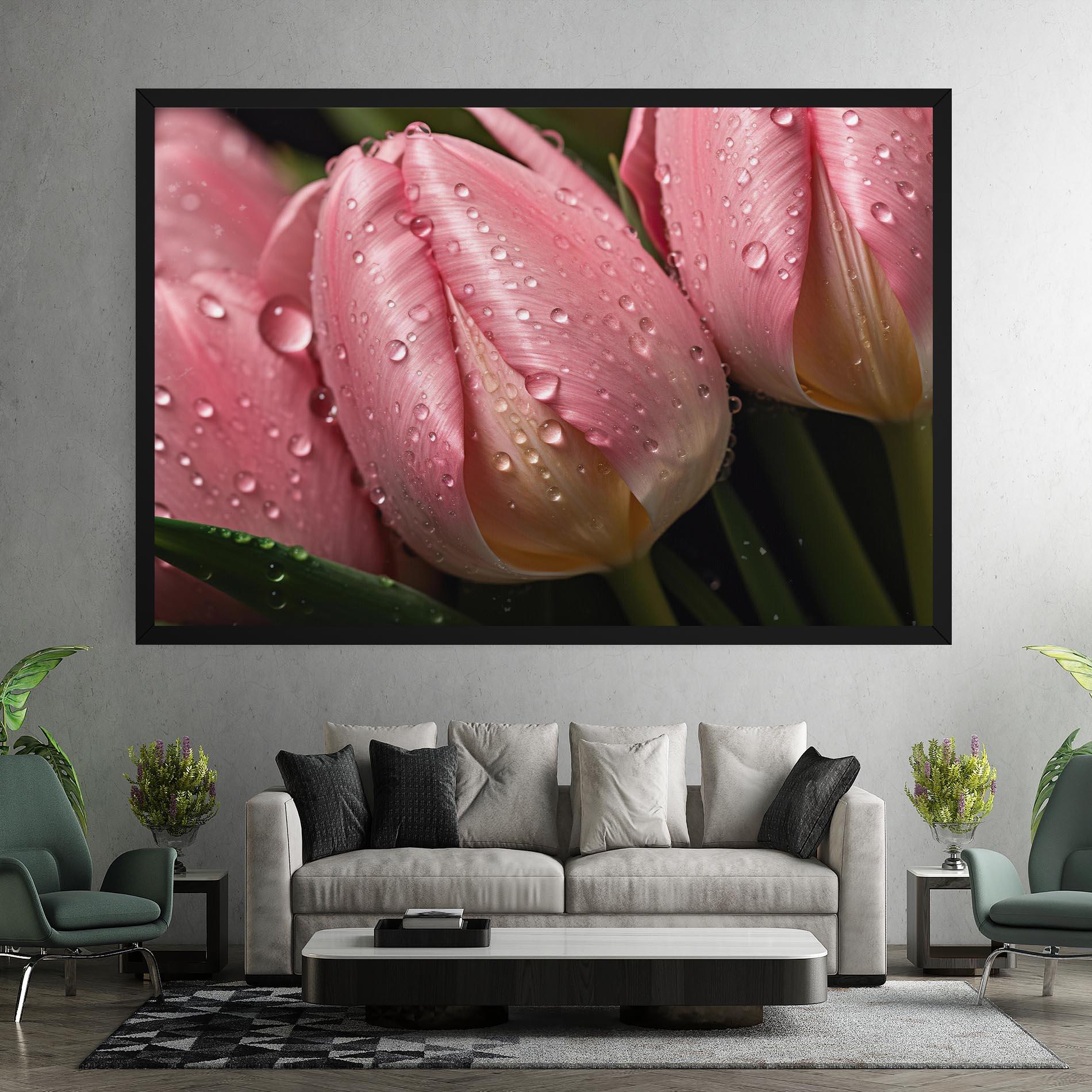 Vászonkép Pink Tulip With Drops mockup 7