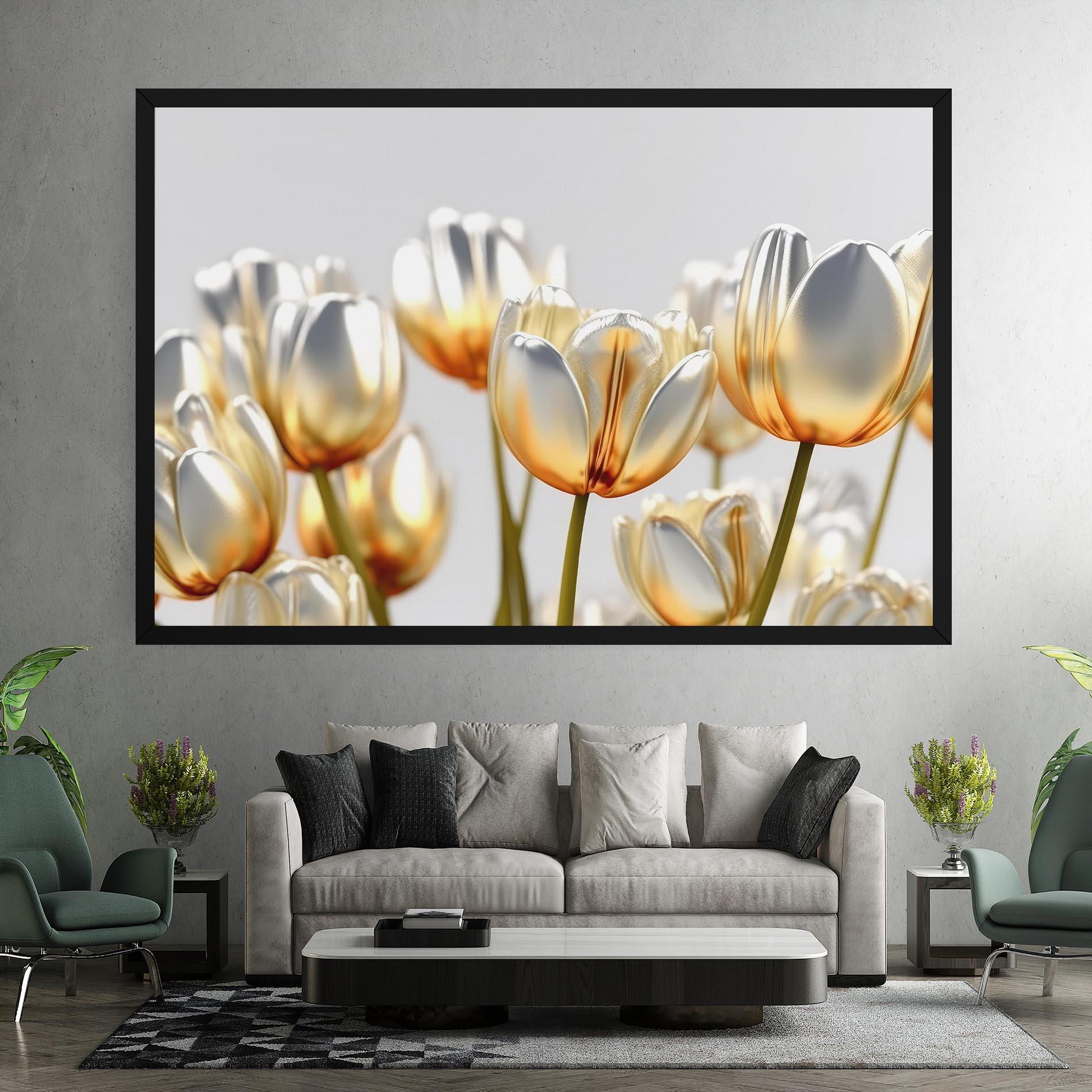 Vászonkép White Golden Tulips mockup 7
