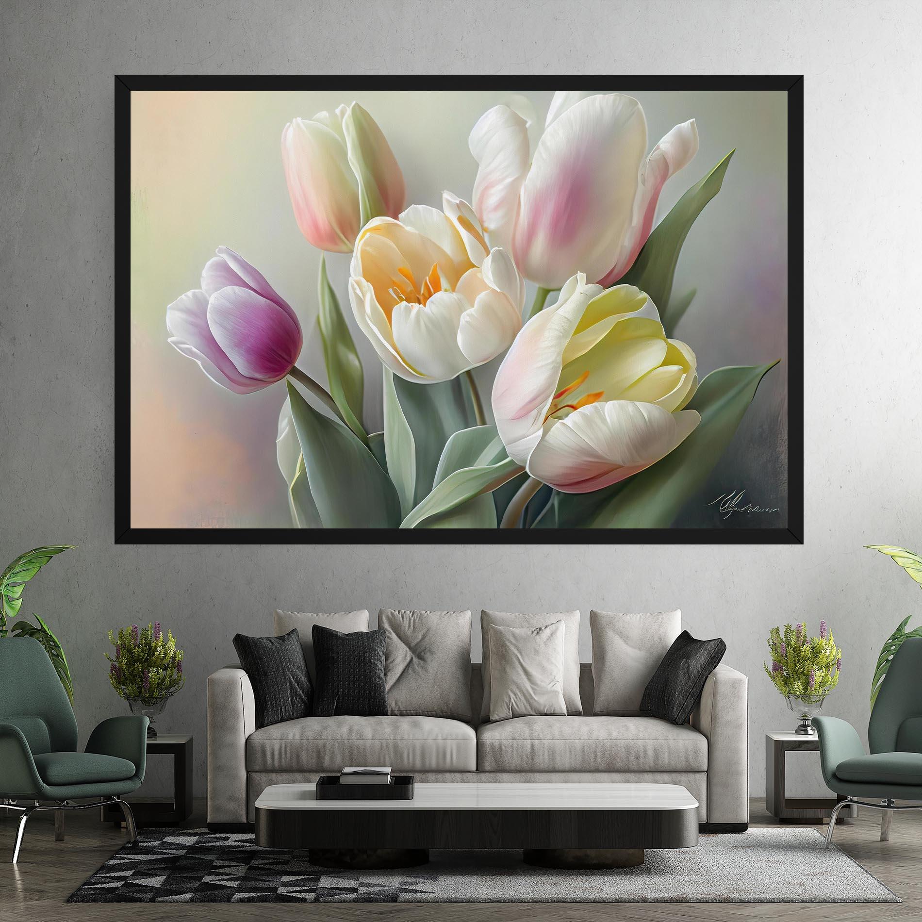 Vászonkép White Tulips Painting mockup 7