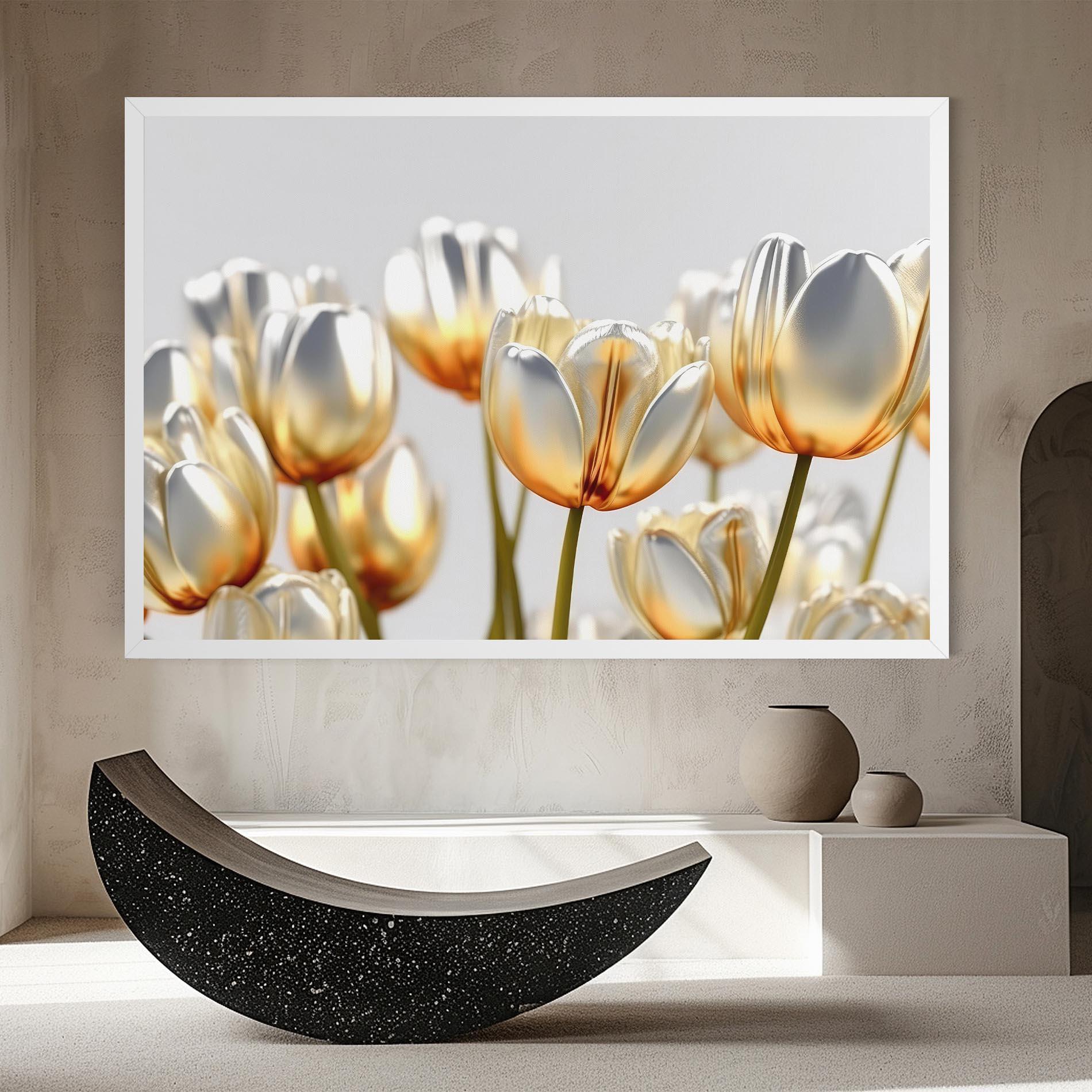 Vászonkép White Golden Tulips mockup 8