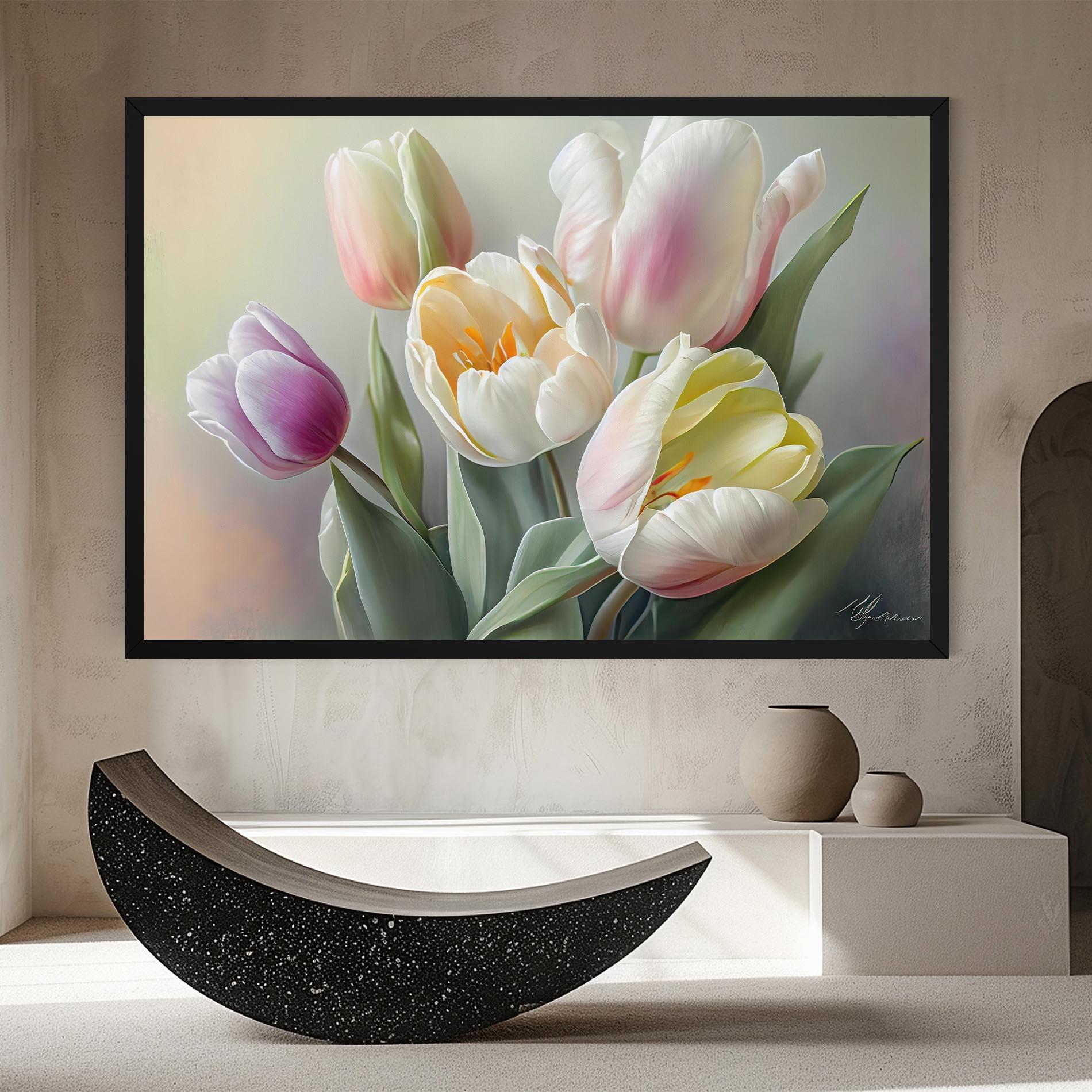Vászonkép White Tulips Painting mockup 8