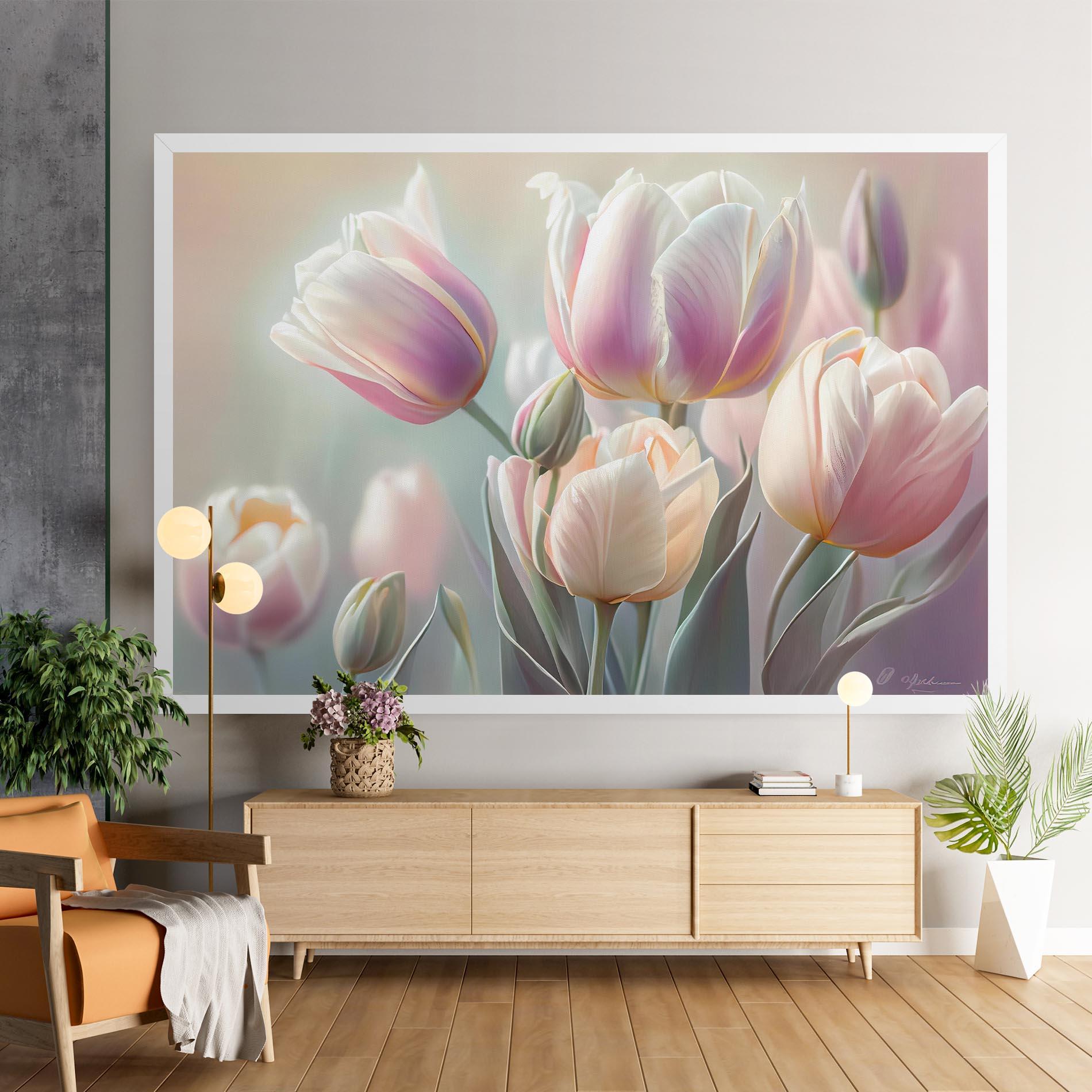 Vászonkép Dreamy White Tulips mockup 9