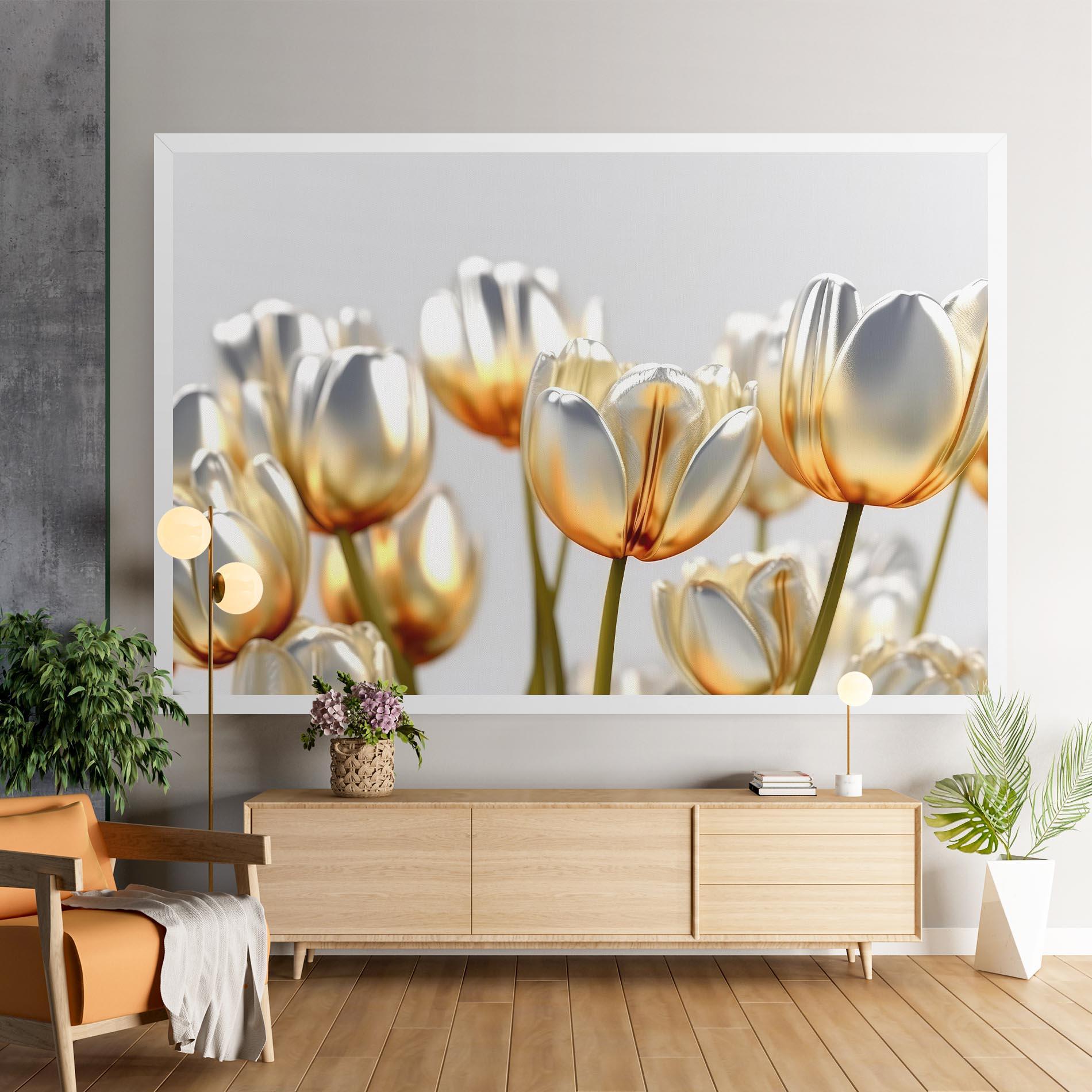 Vászonkép White Golden Tulips mockup 9