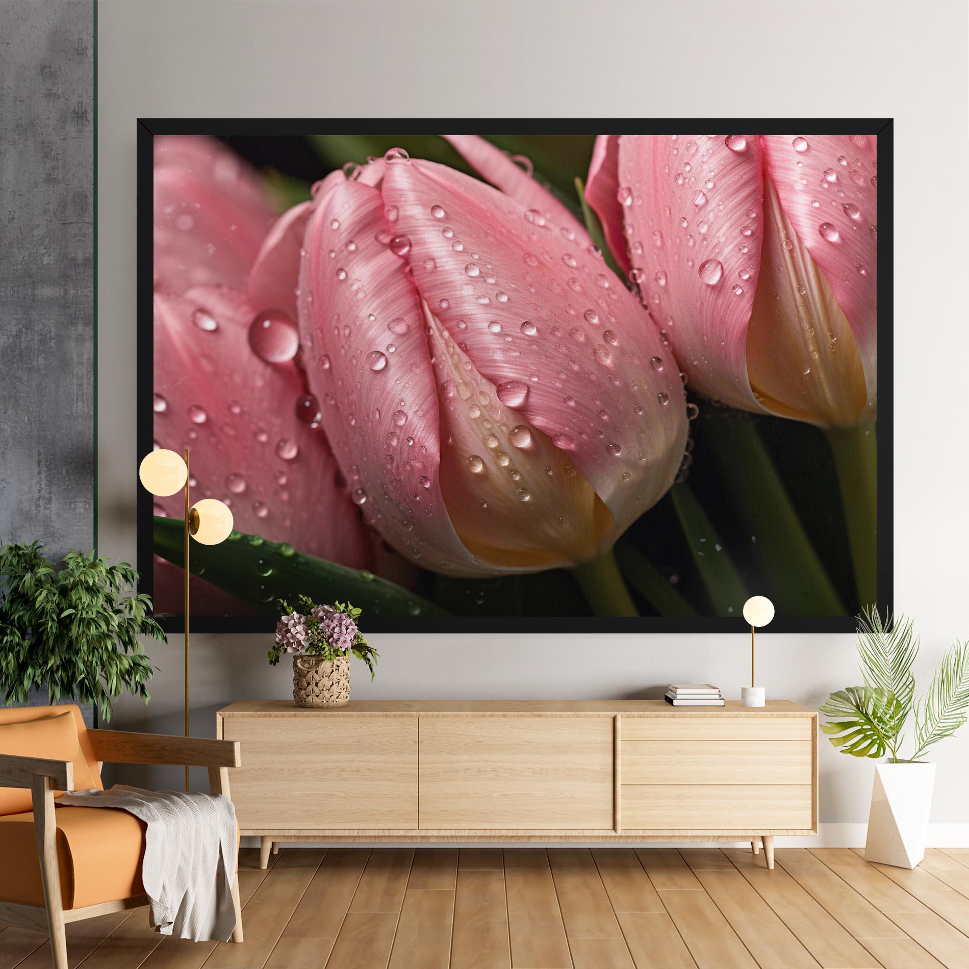 Vászonkép Pink Tulip With Drops mockup 9