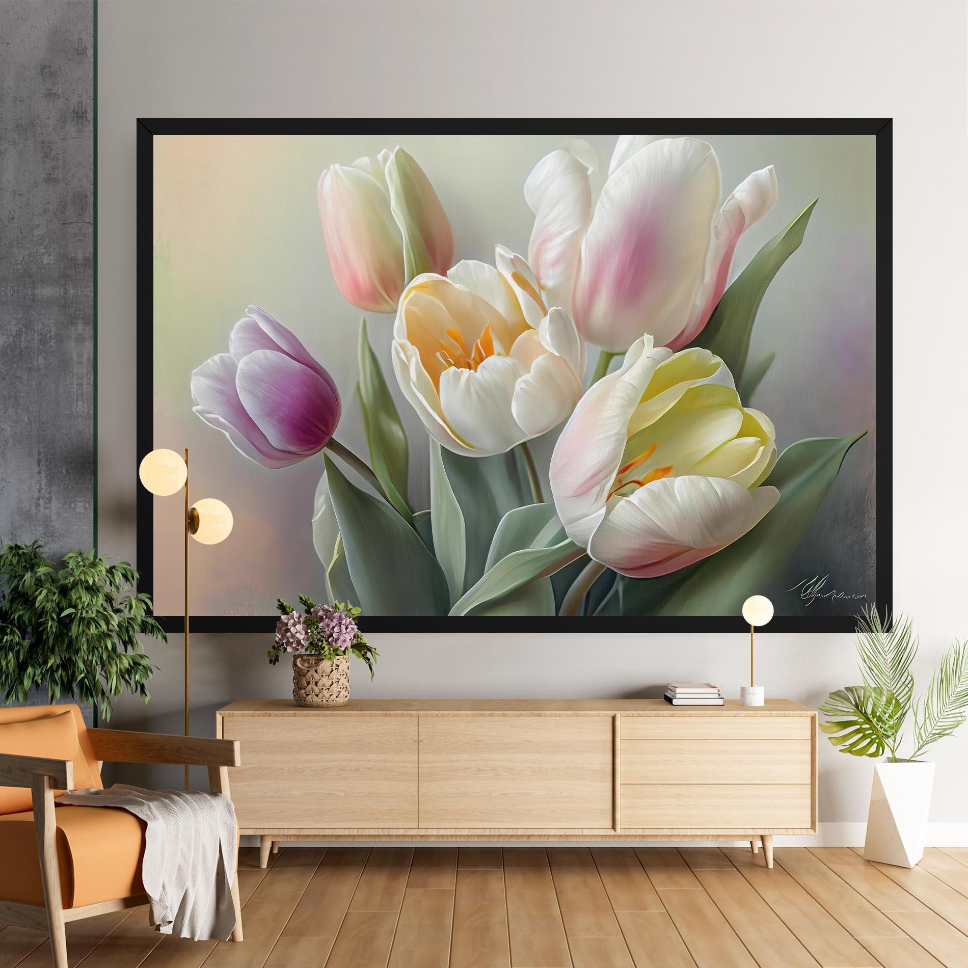 Vászonkép White Tulips Painting mockup 9