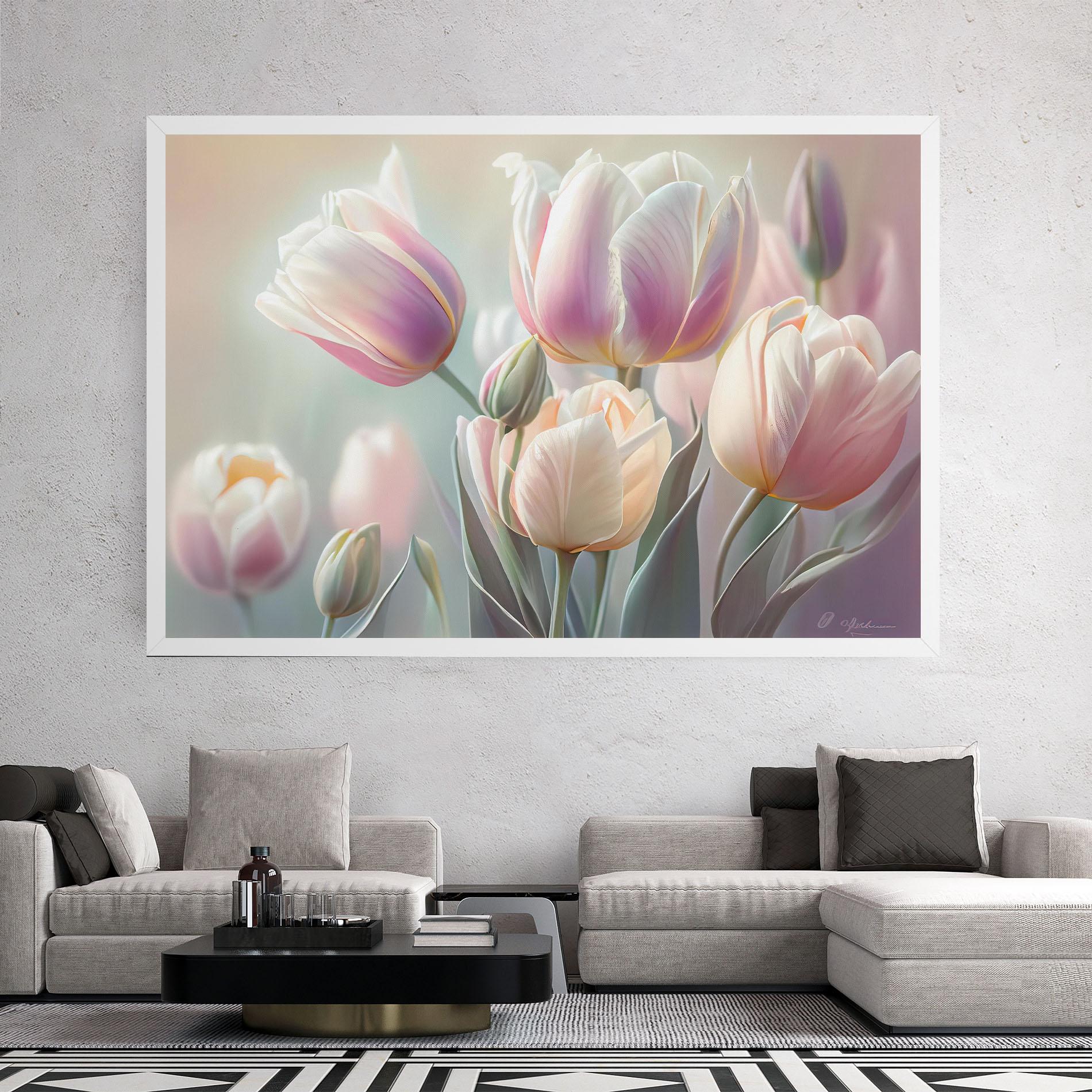 Vászonkép Dreamy White Tulips mockup 2