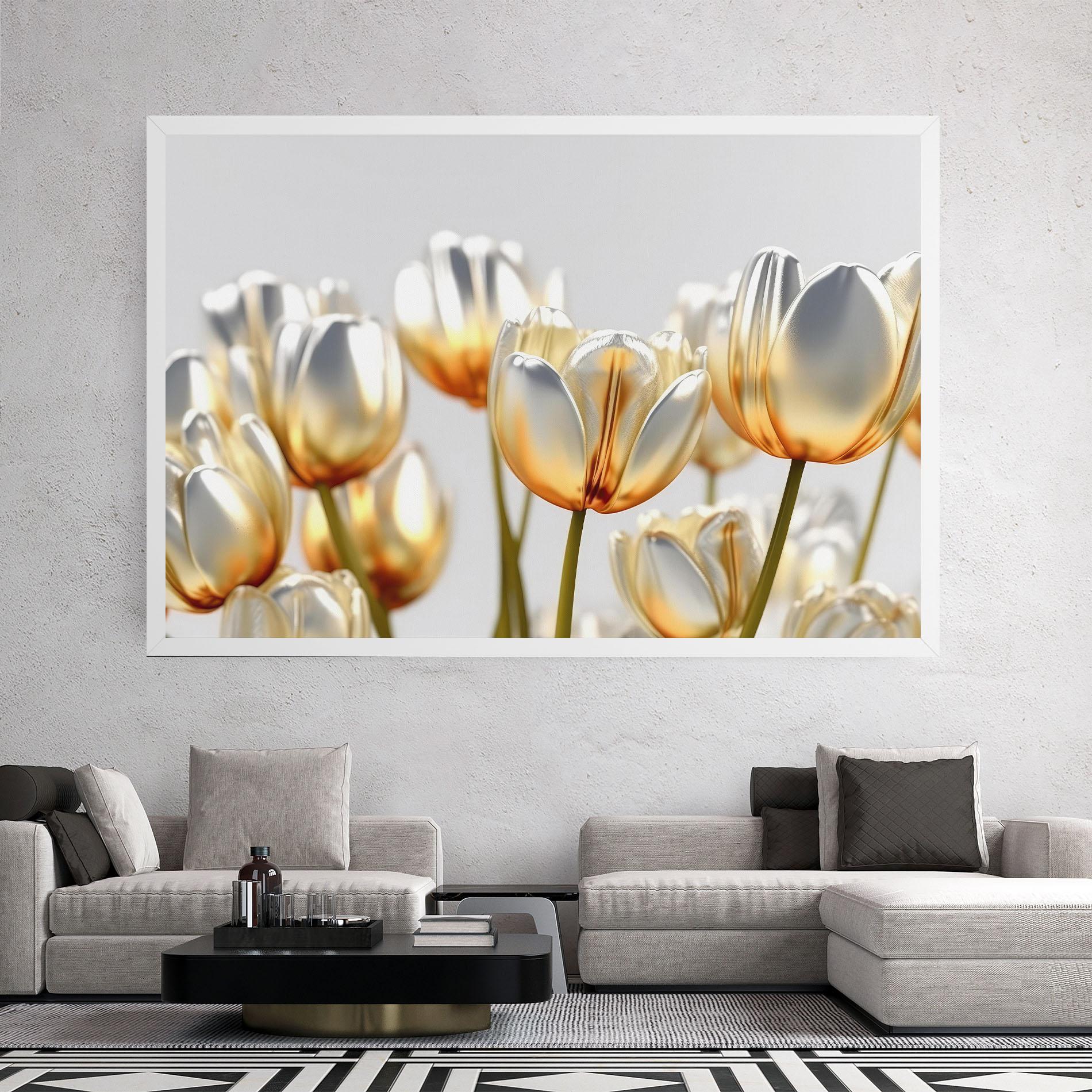 Vászonkép White Golden Tulips mockup 2