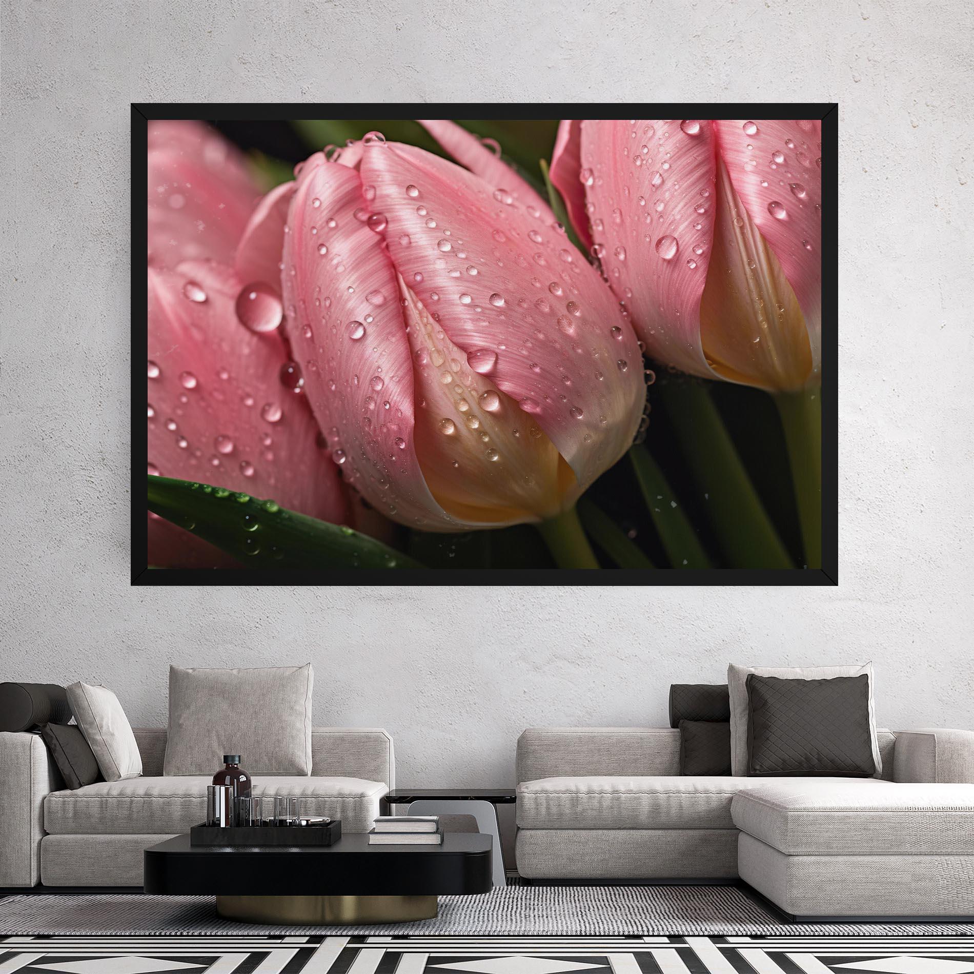 Vászonkép Pink Tulip With Drops mockup 2