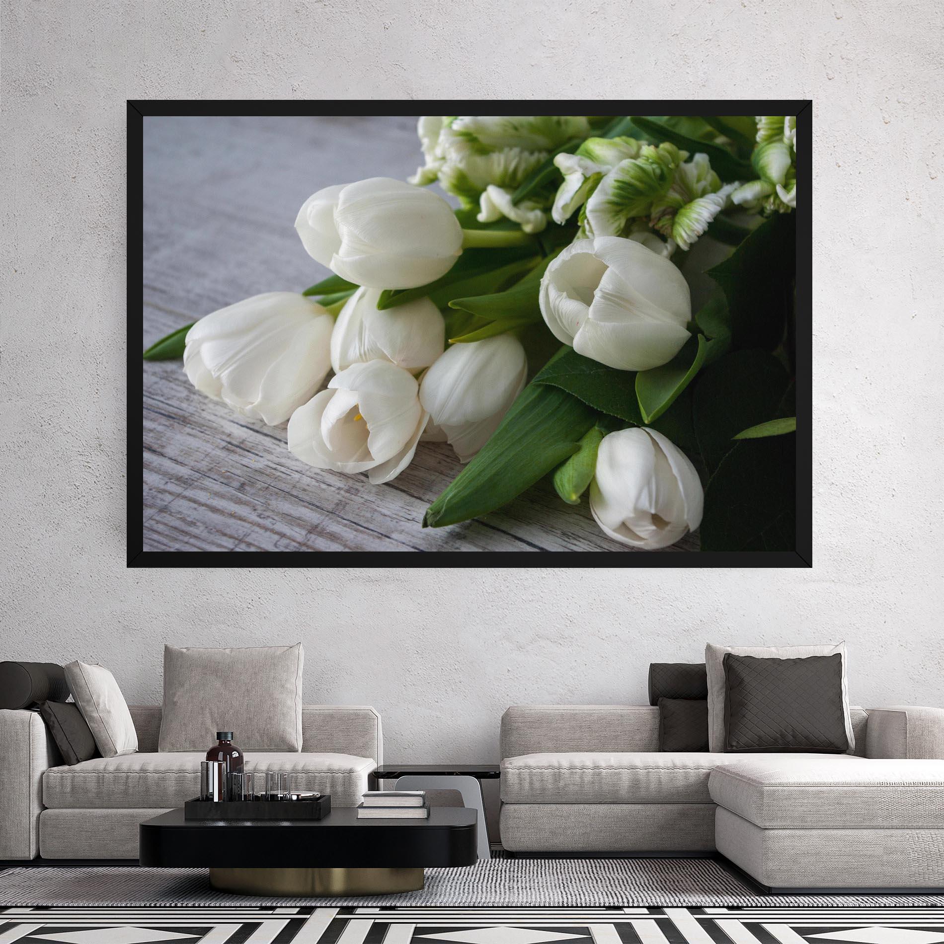 Vászonkép White Tulips Bouquet mockup 2