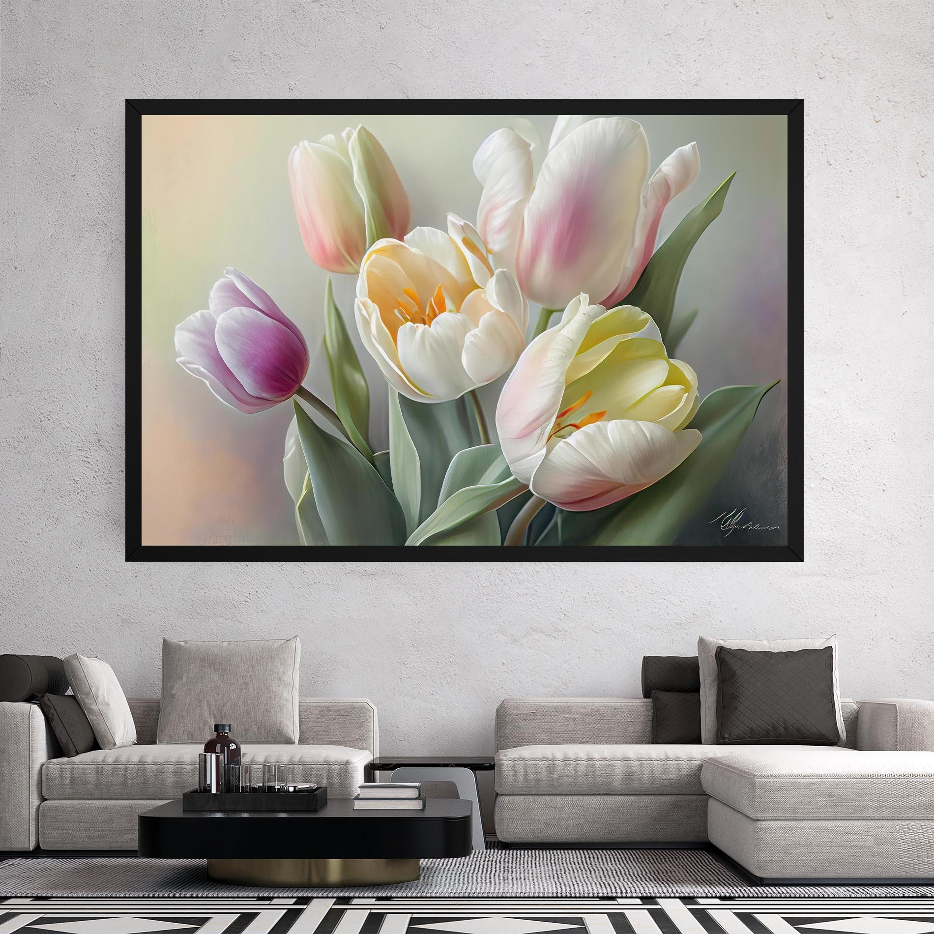 Vászonkép White Tulips Painting mockup 2