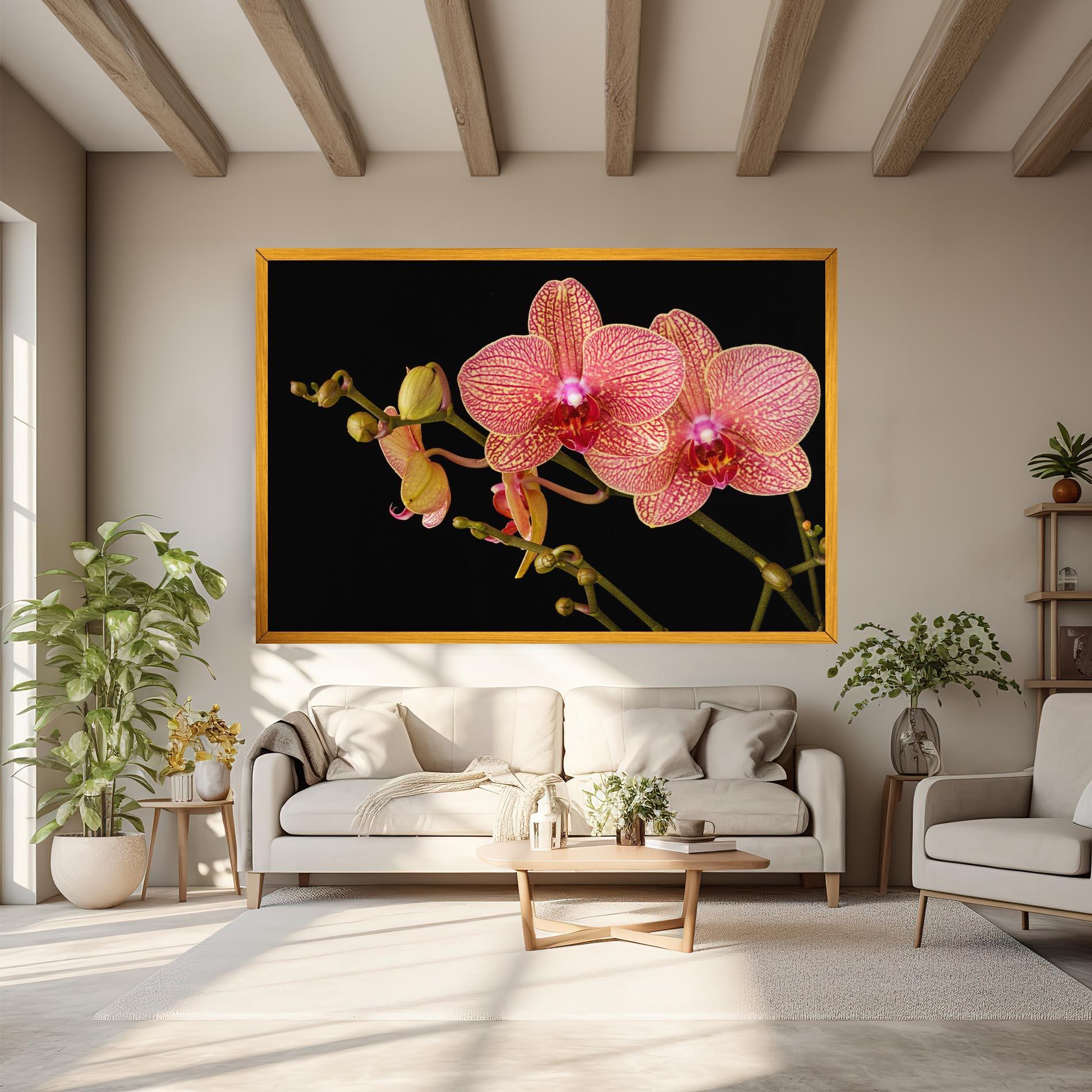 Vászonkép Pink Orchids On Black mockup 6