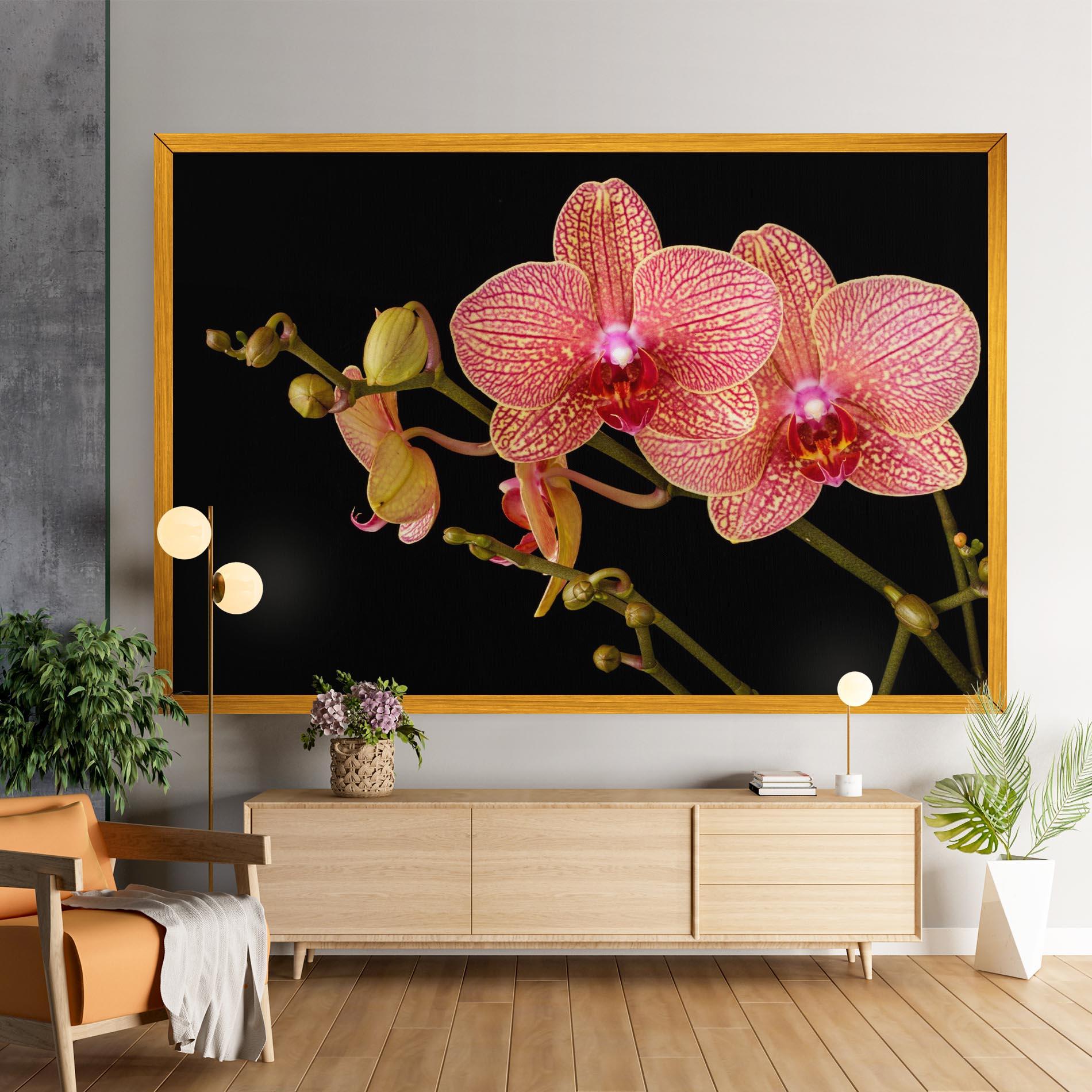 Vászonkép Pink Orchids On Black mockup 9