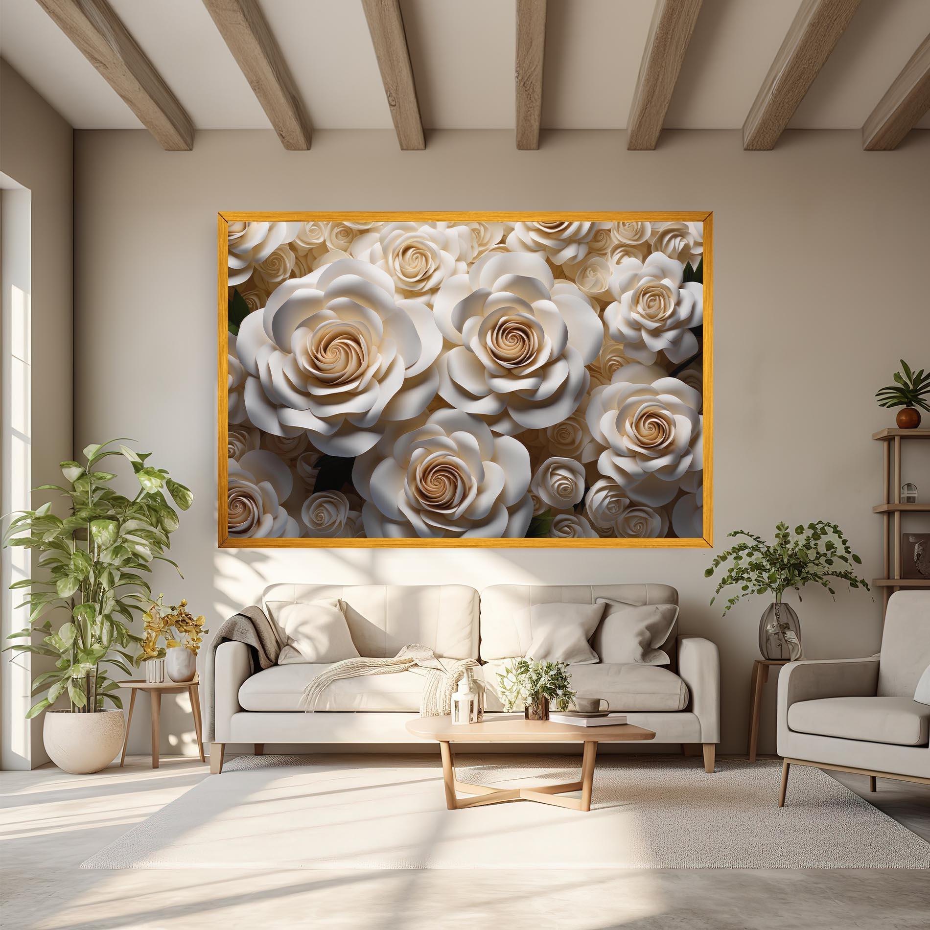 Vászonkép Cream Roses Wall mockup 6
