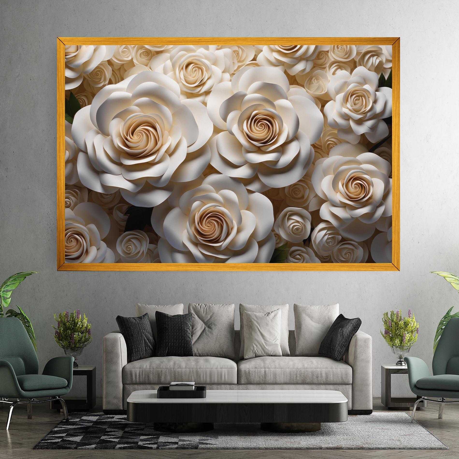 Vászonkép Cream Roses Wall mockup 7