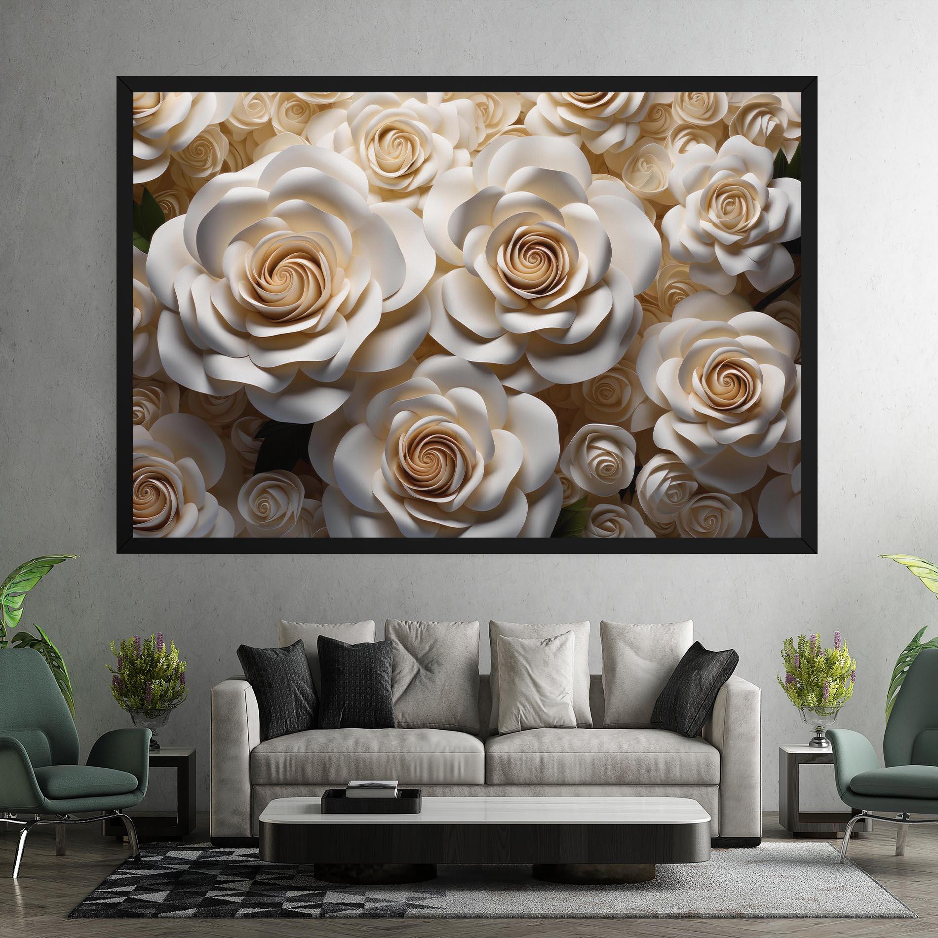 Vászonkép Cream Roses Wall mockup 7