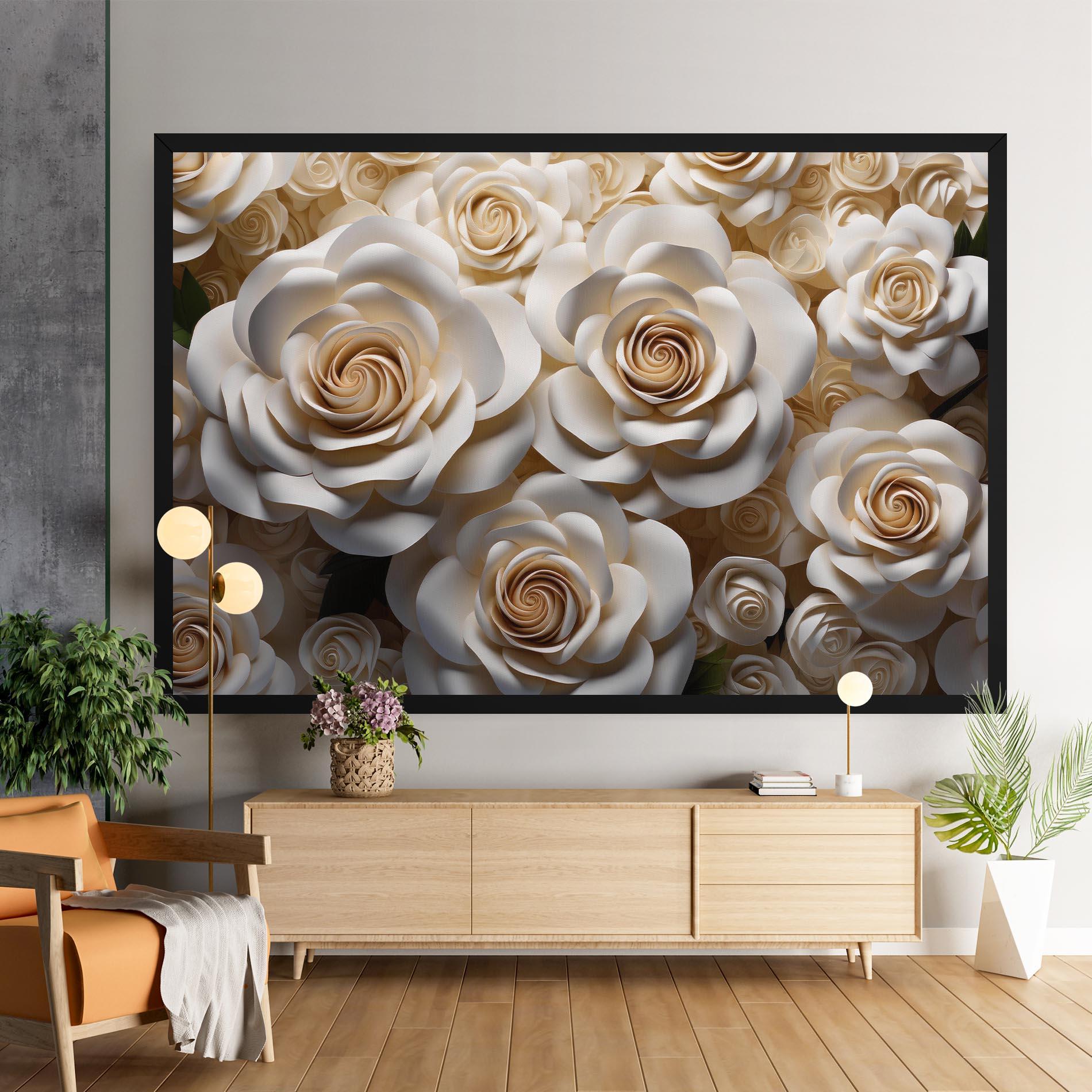 Vászonkép Cream Roses Wall mockup 9