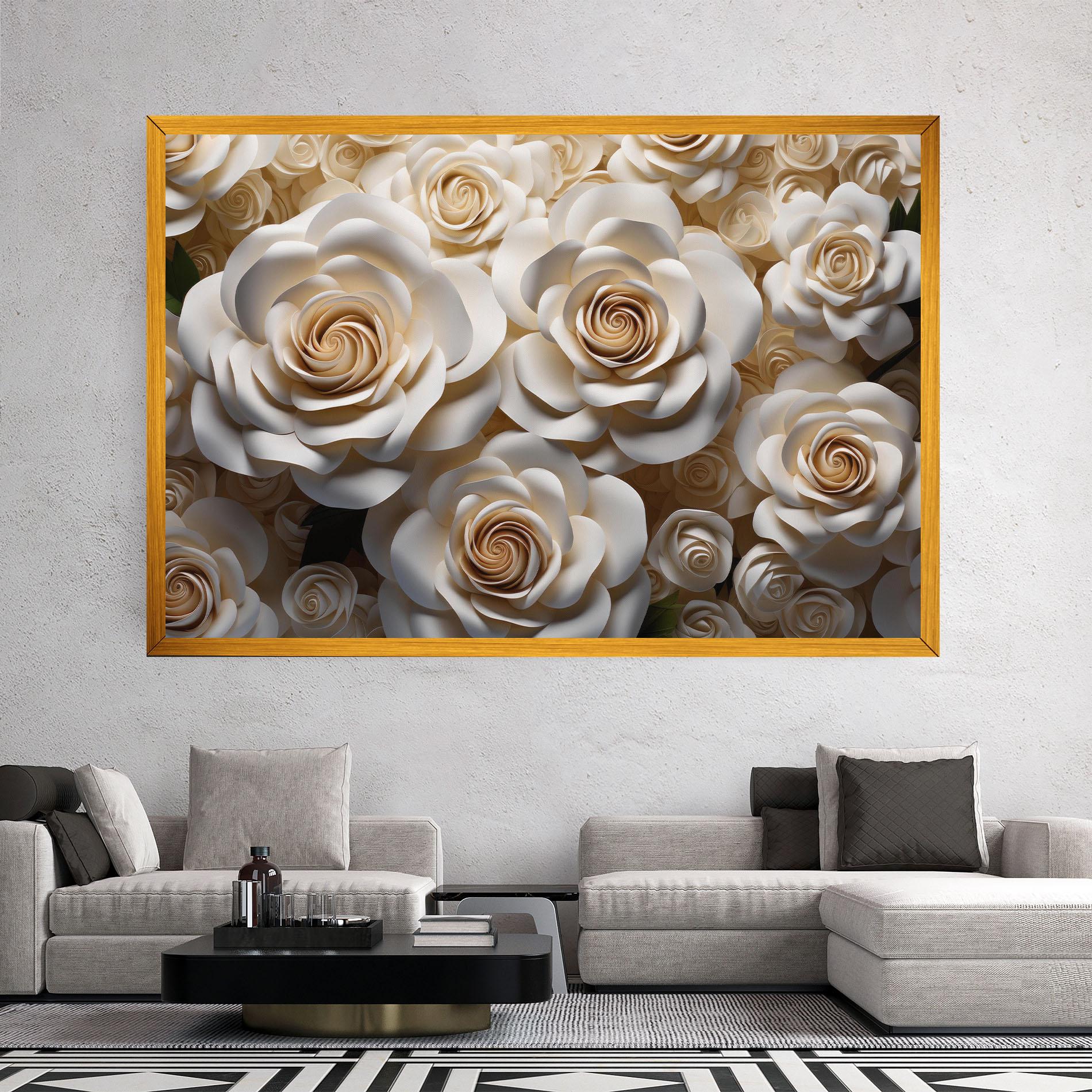Vászonkép Cream Roses Wall mockup 2