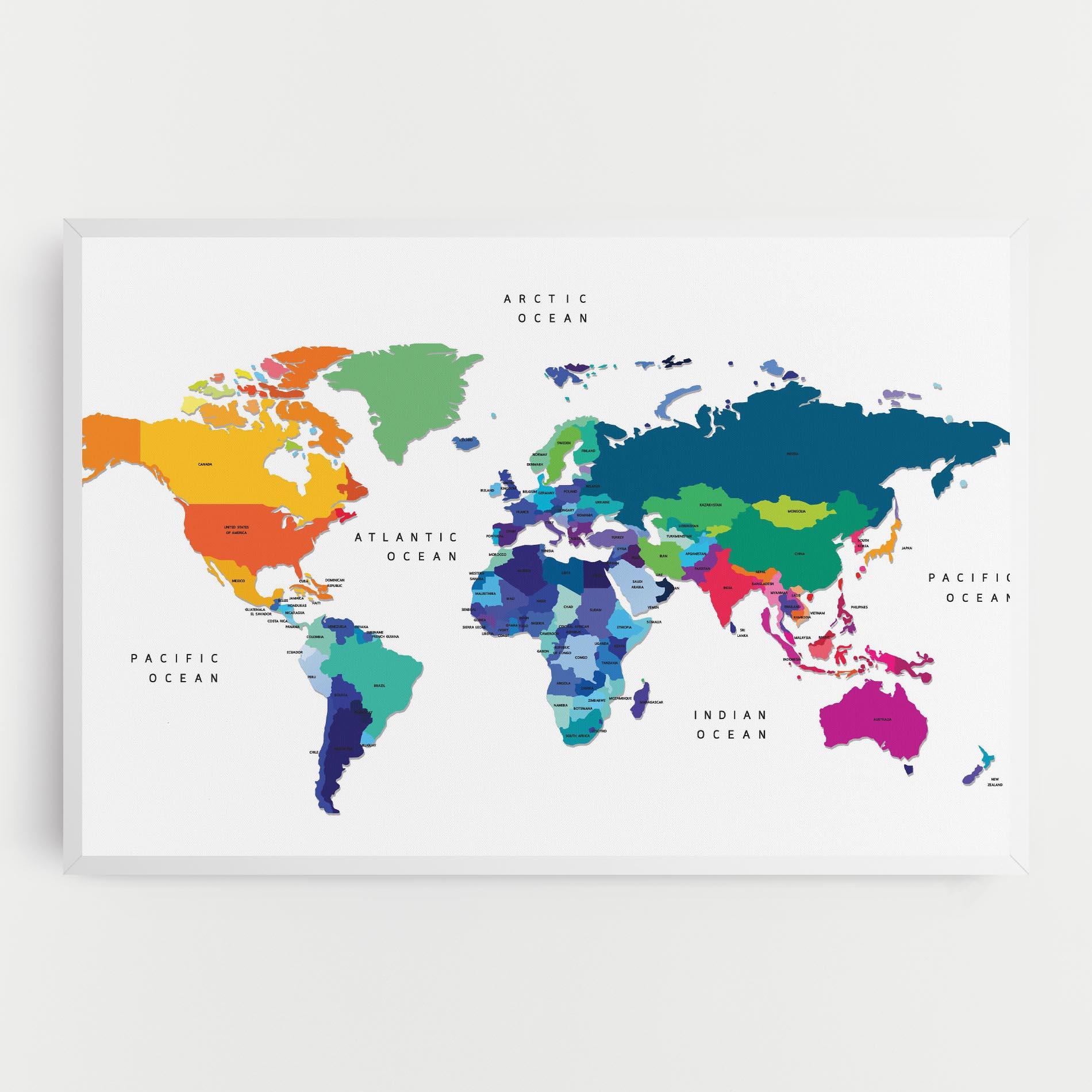 Vászonkép Colored Continents Map mockup 0