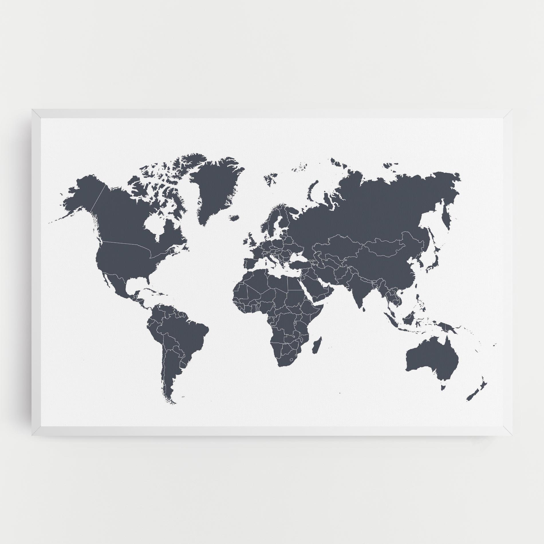 Vászonkép World Grey Map mockup 0