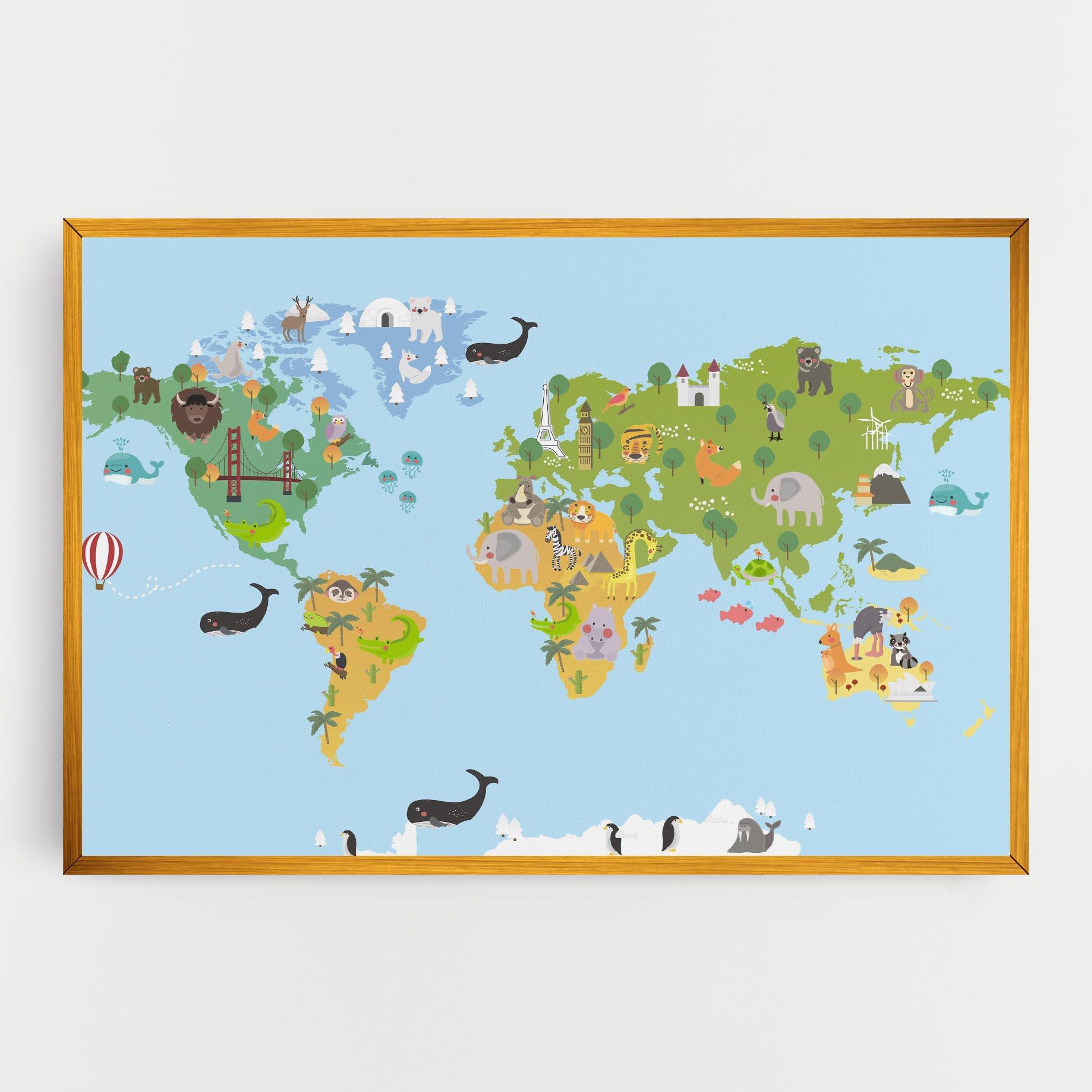 Vászonkép Animals Cute Map mockup 0
