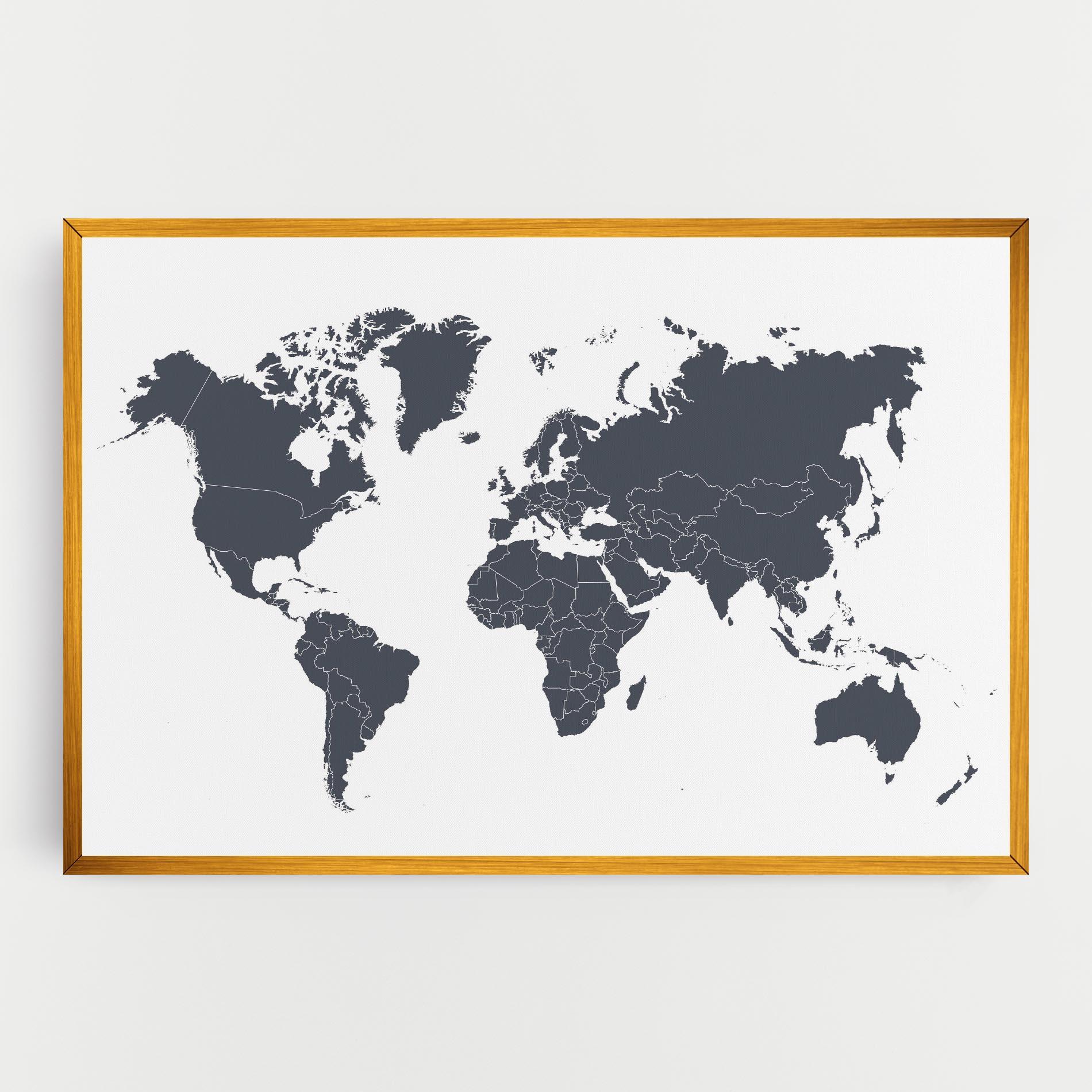 Vászonkép World Grey Map mockup 0