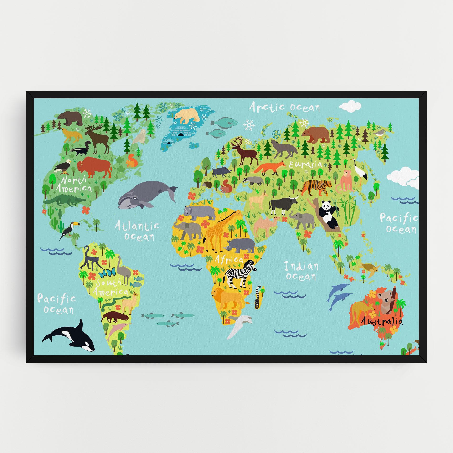 Vászonkép Animal World Map mockup 0
