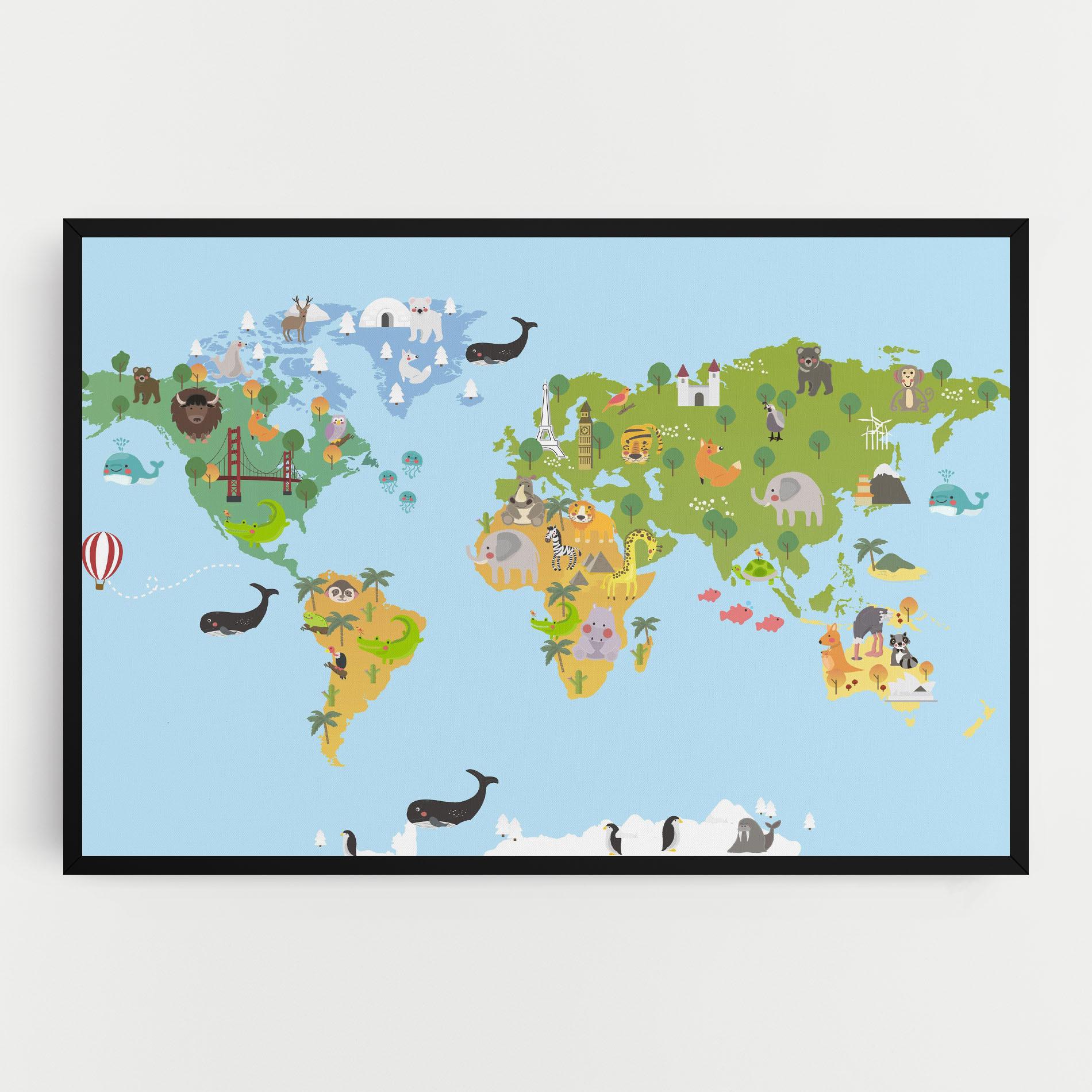 Vászonkép Animals Cute Map mockup 0