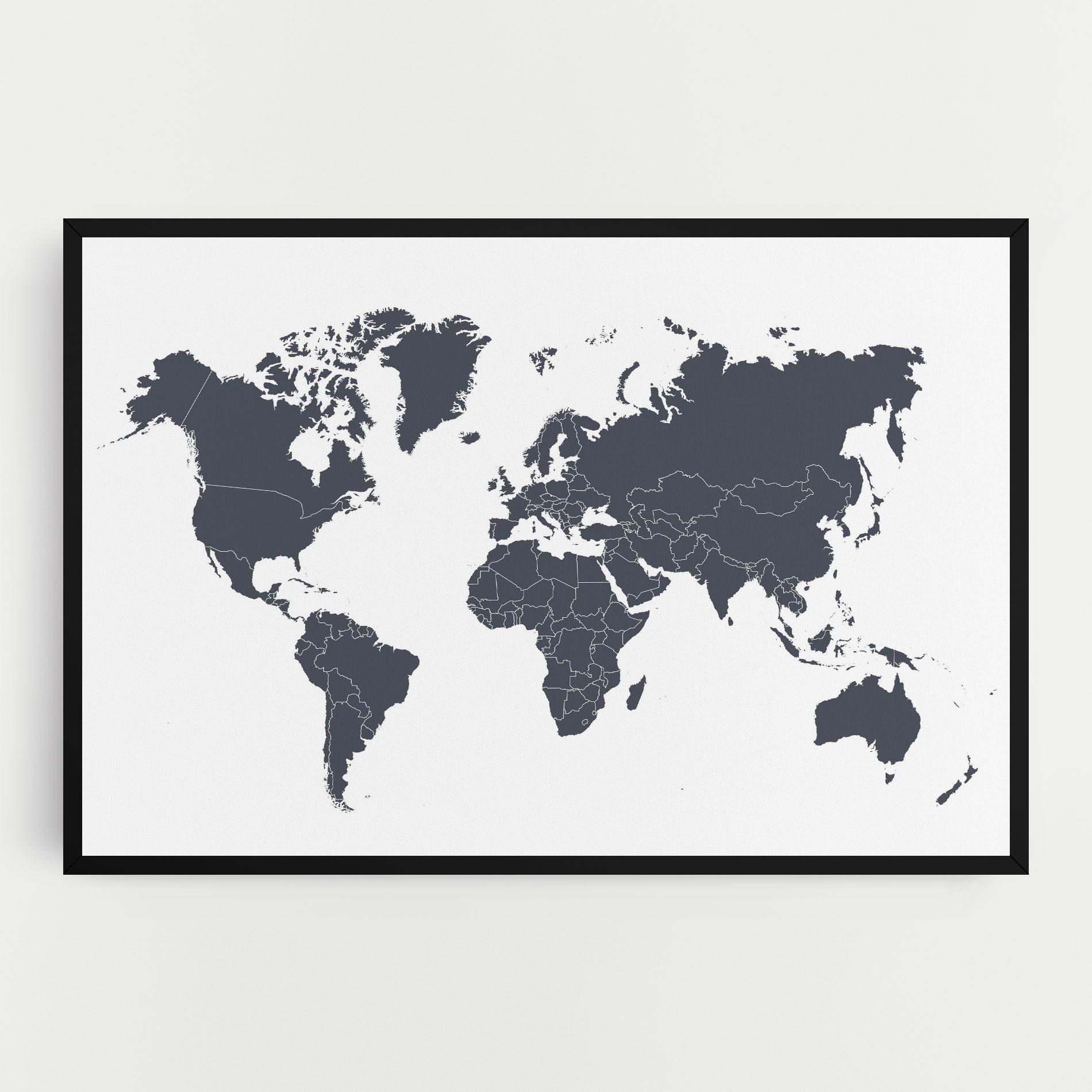 Vászonkép World Grey Map mockup 0