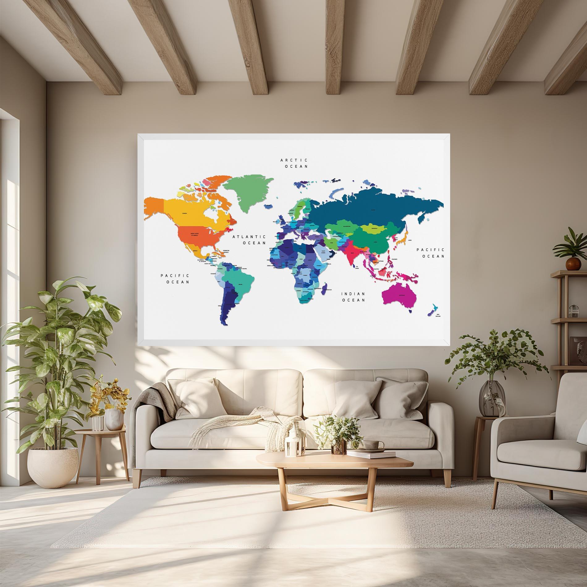 Vászonkép Colored Continents Map mockup 6