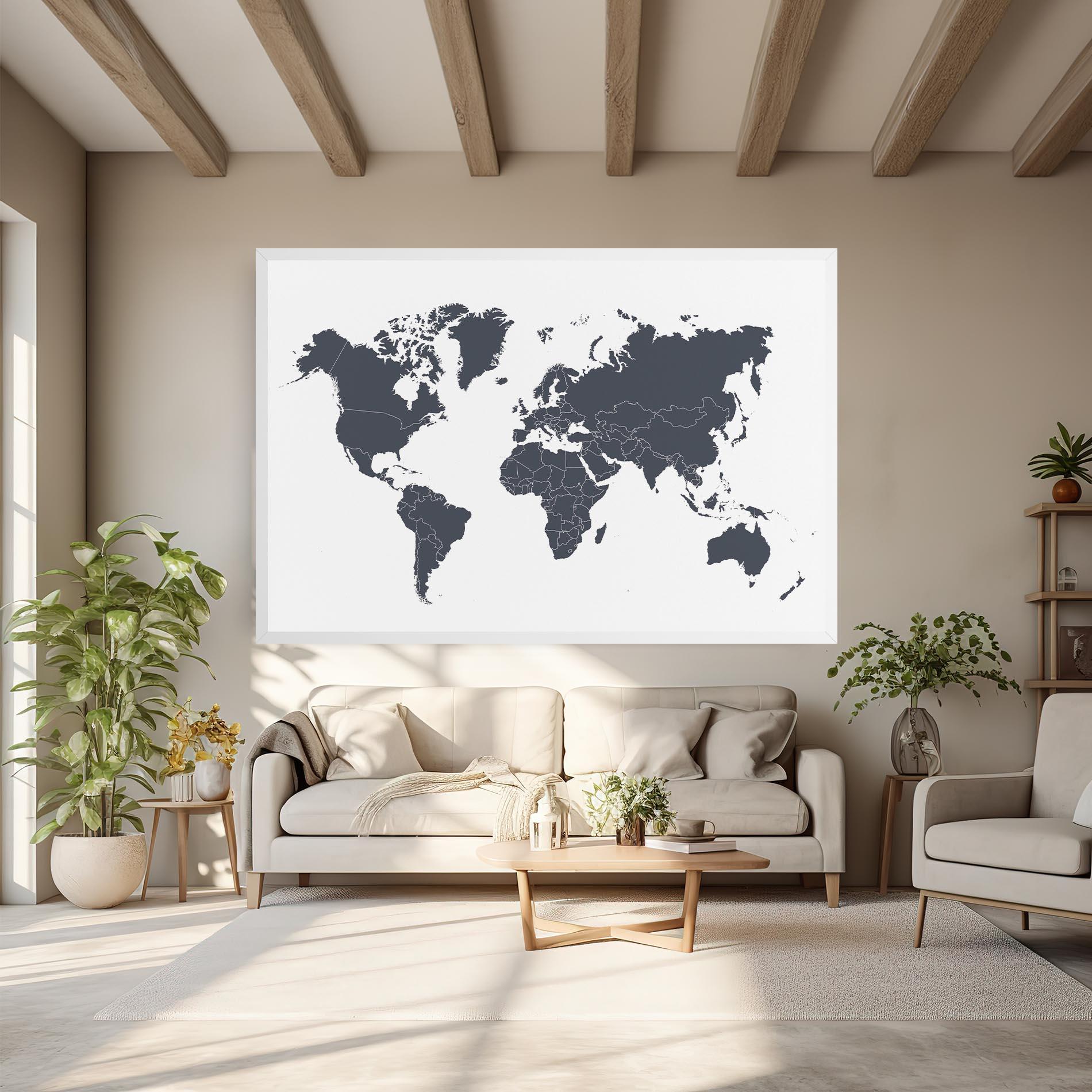 Vászonkép World Grey Map mockup 6