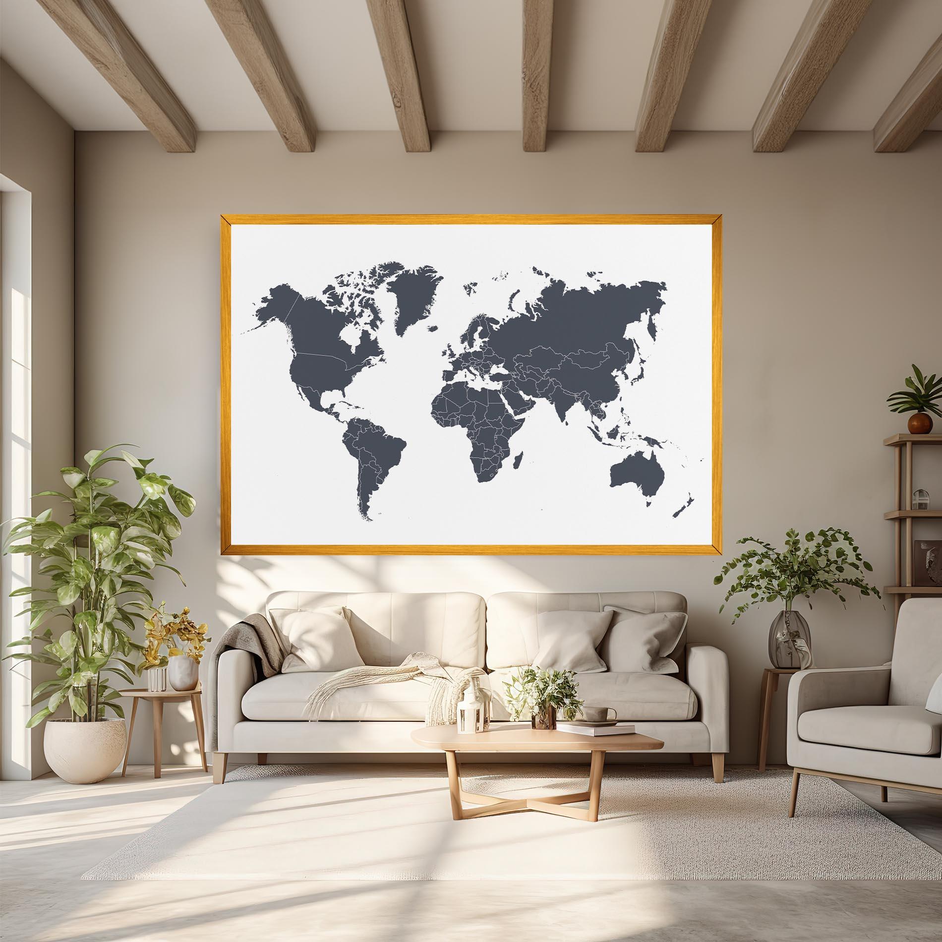 Vászonkép World Grey Map mockup 6