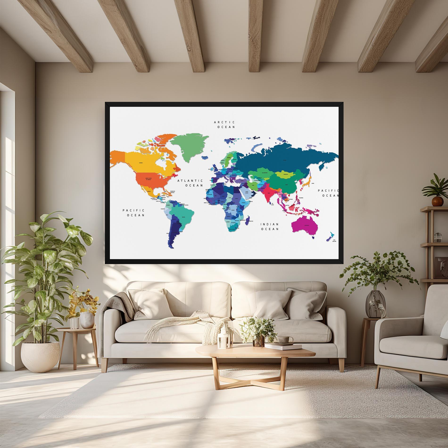 Vászonkép Colored Continents Map mockup 6