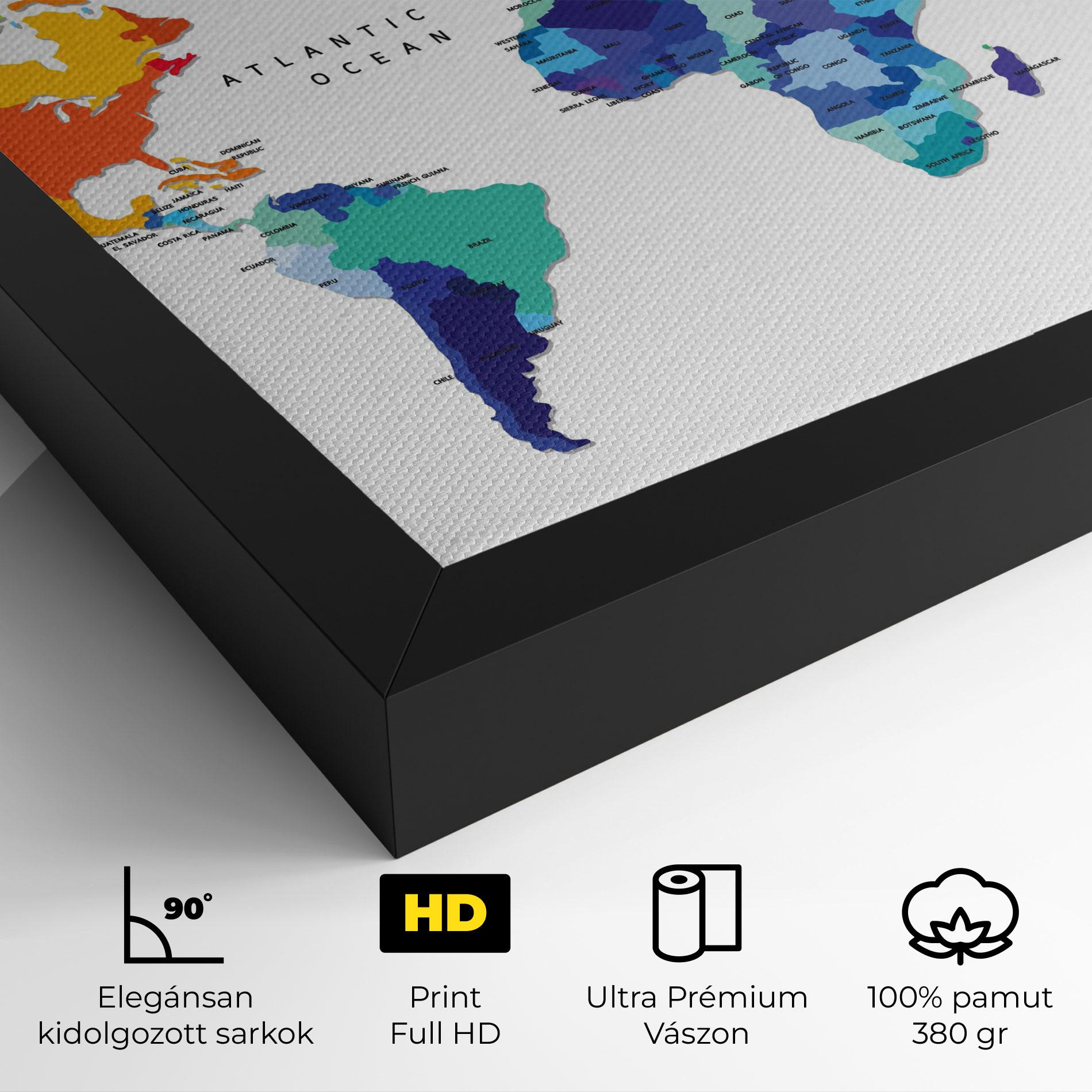 Vászonkép Colored Continents Map mockup 4