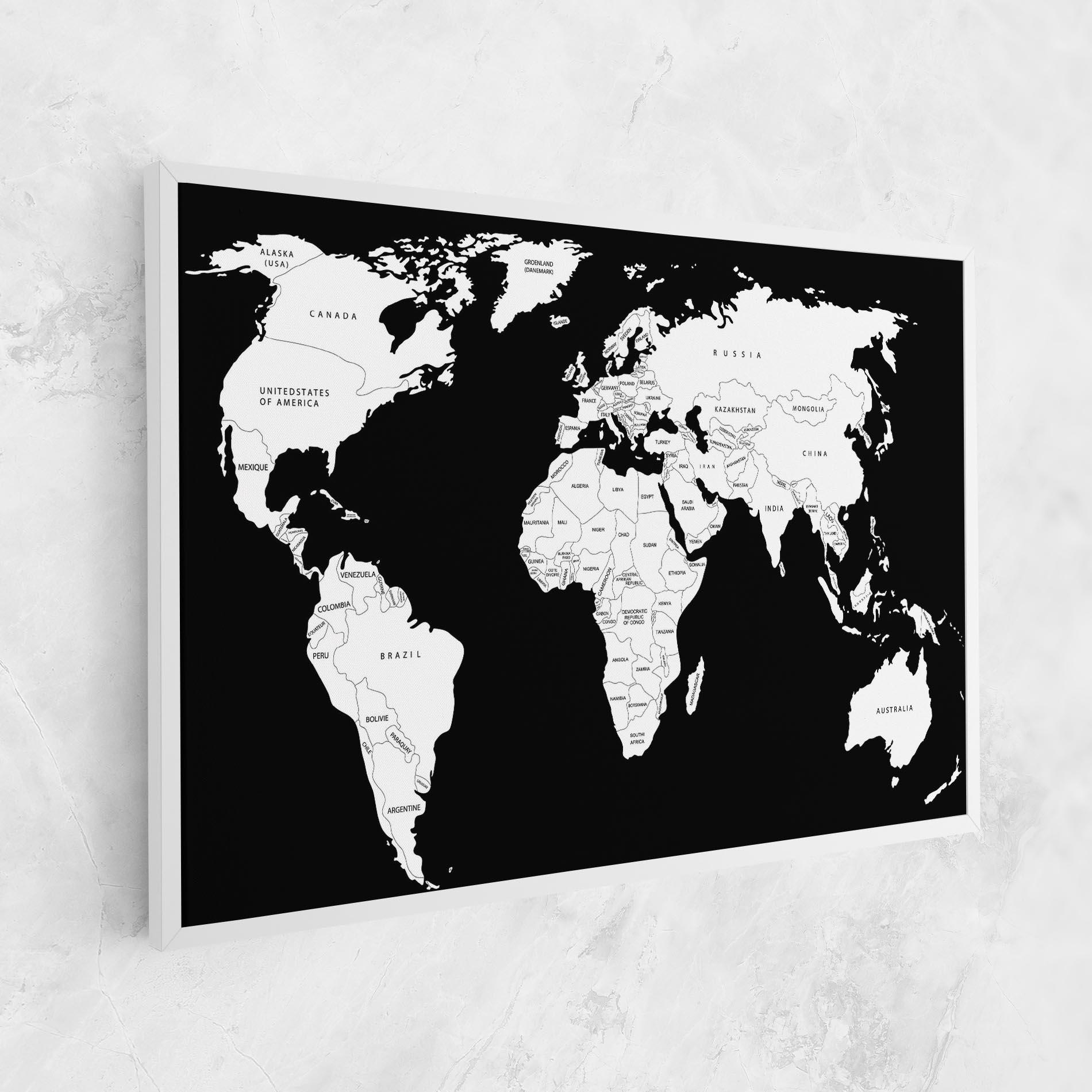 Vászonkép White World Map mockup 1
