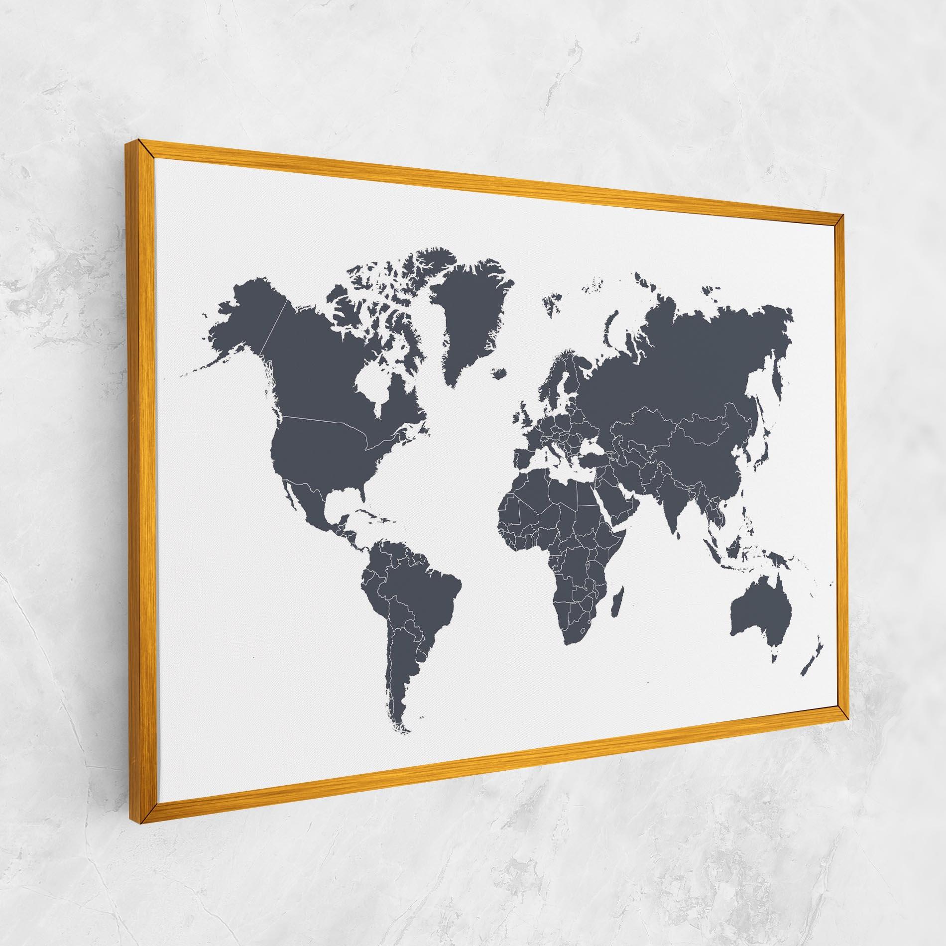 Vászonkép World Grey Map mockup 1
