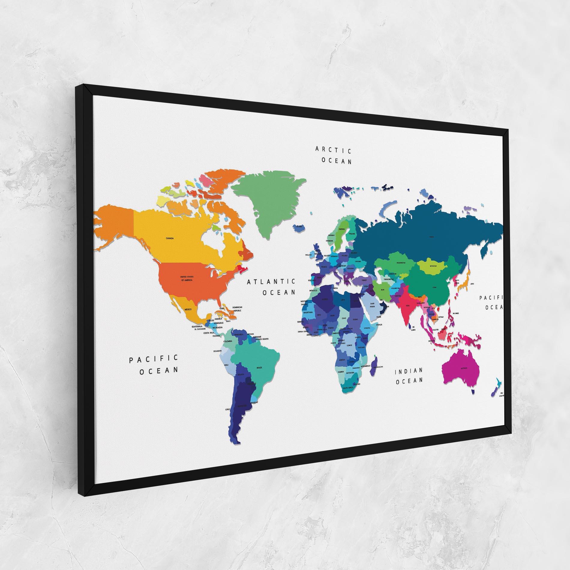 Vászonkép Colored Continents Map mockup 1