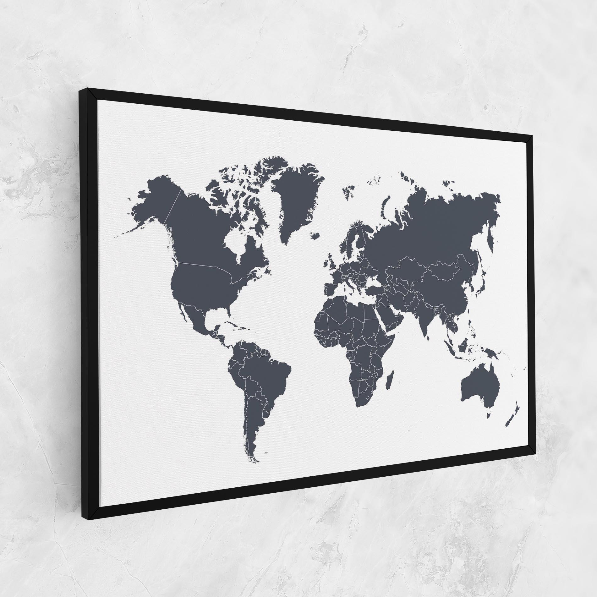 Vászonkép World Grey Map mockup 1