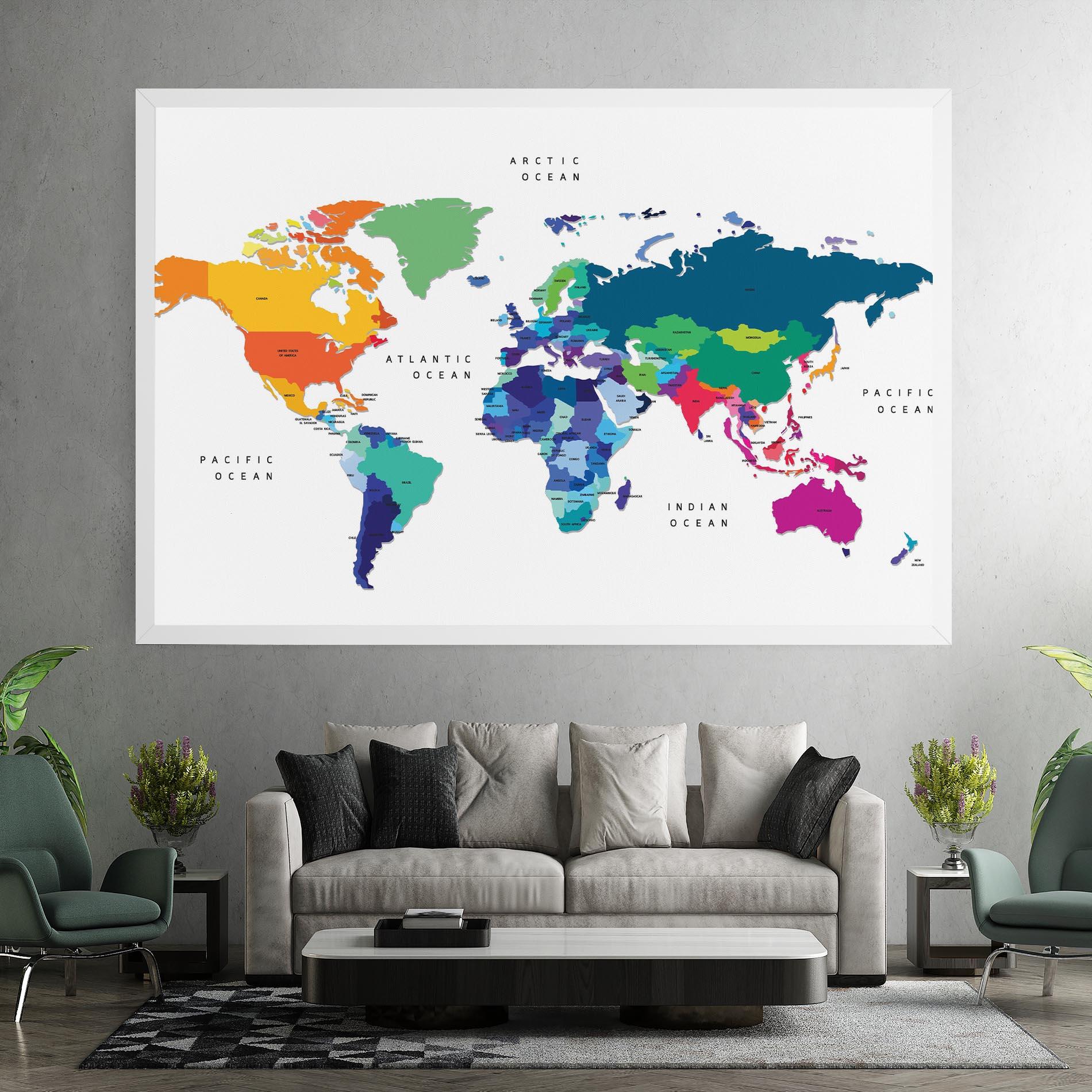 Vászonkép Colored Continents Map mockup 7