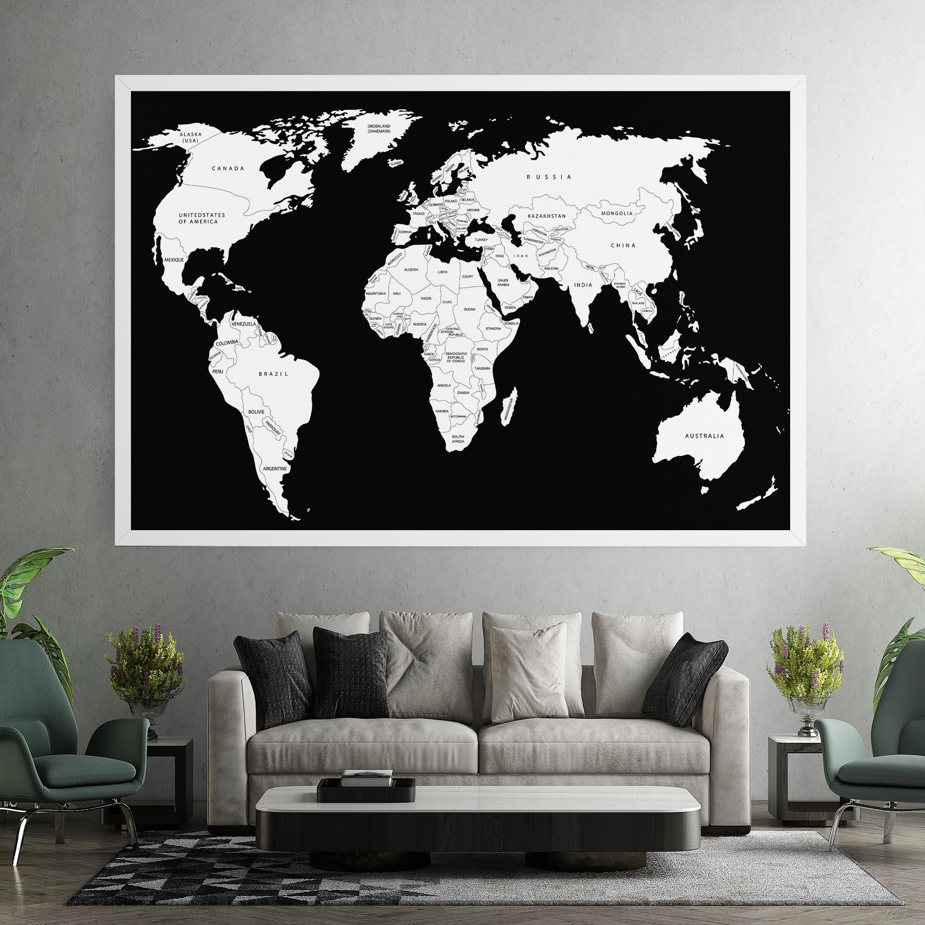 Vászonkép White World Map mockup 7